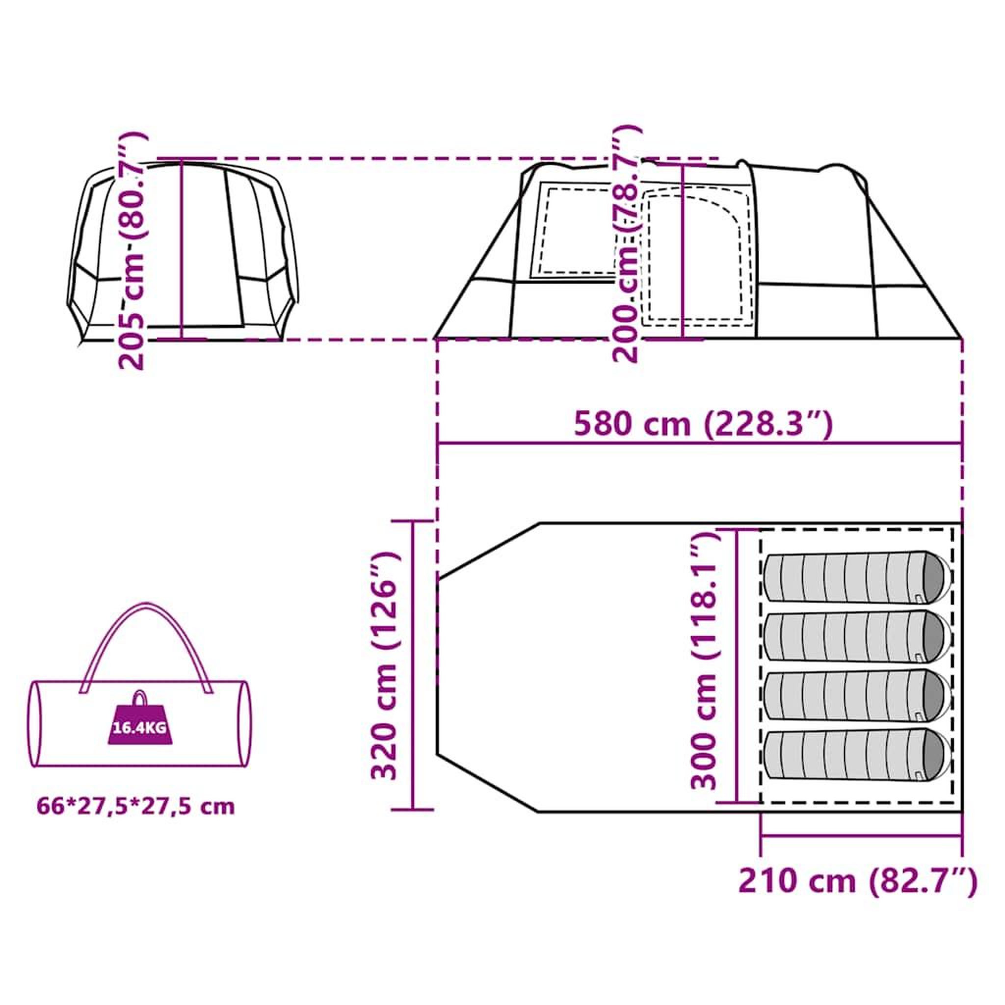 Voir la diapositive 6 : VIDAXL Tente de camping tunnel 4 personnes gris et orange impermeable