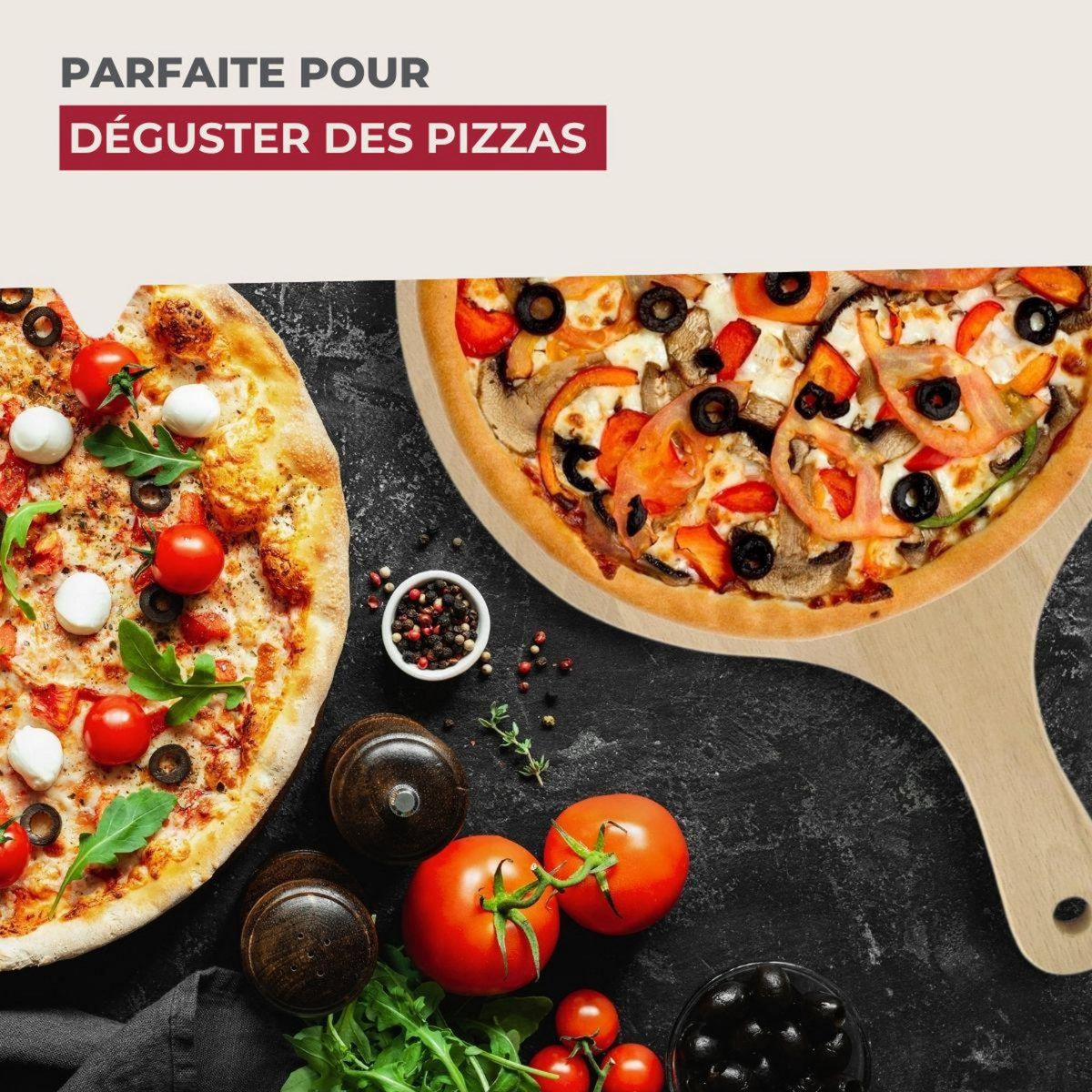 Fackelmann Lot de 4 planches à pizza et tarte flambée en bois 30 cm Fackelmann Pizzas Lovers