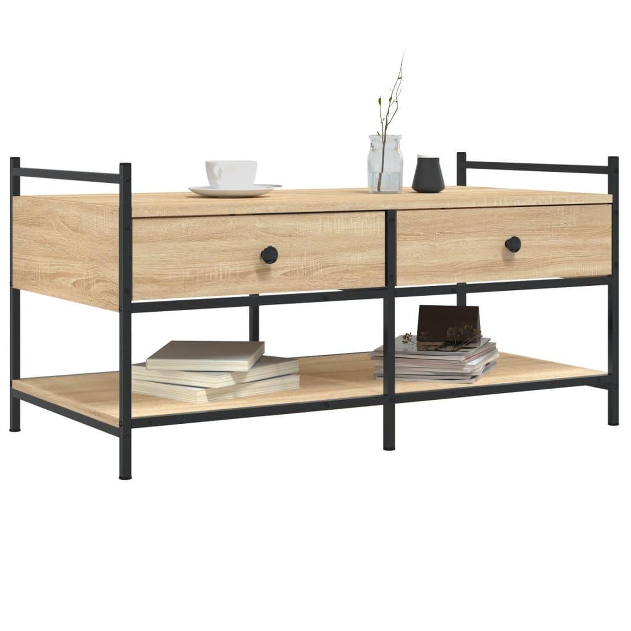 Voir la diapositive 3 : VIDAXL Table basse chene sonoma 99x50x50 cm bois d'ingenierie