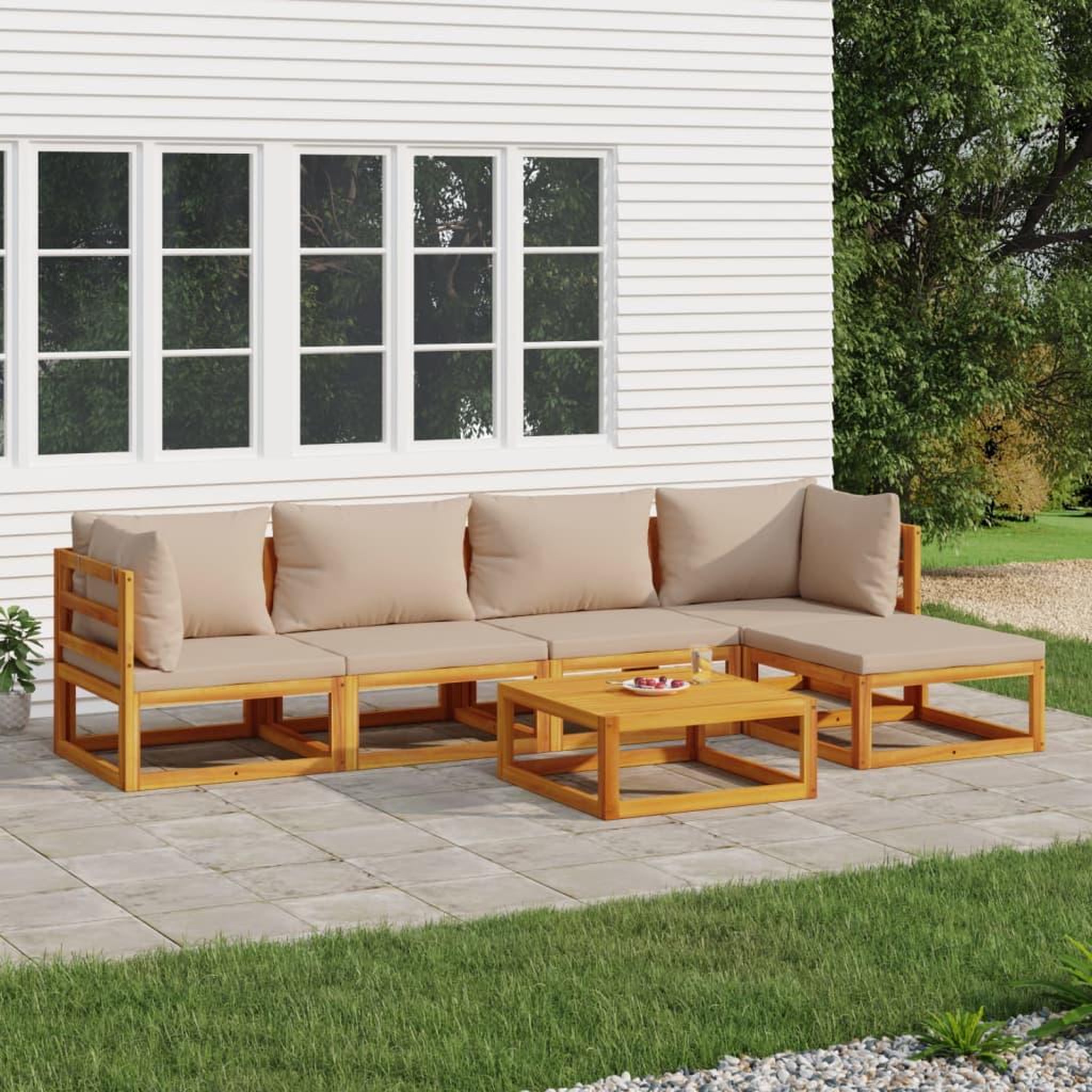 Voir la diapositive 1 : VIDAXL Salon de jardin 6 pcs avec coussins taupe bois massif