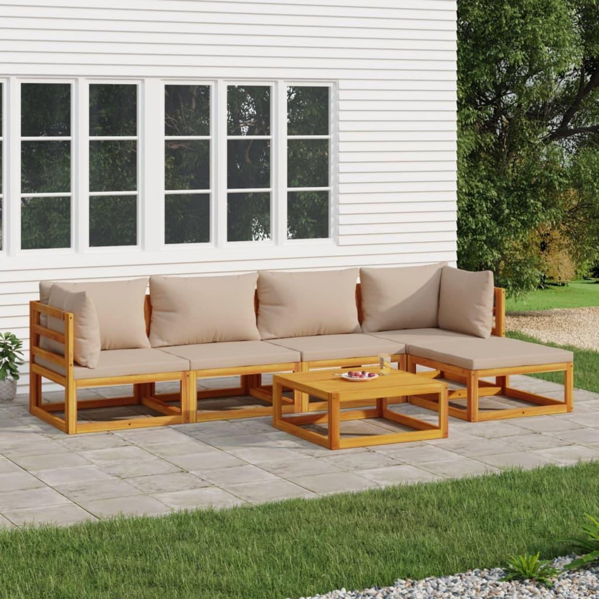 VIDAXL Salon de jardin 6 pcs avec coussins taupe bois massif