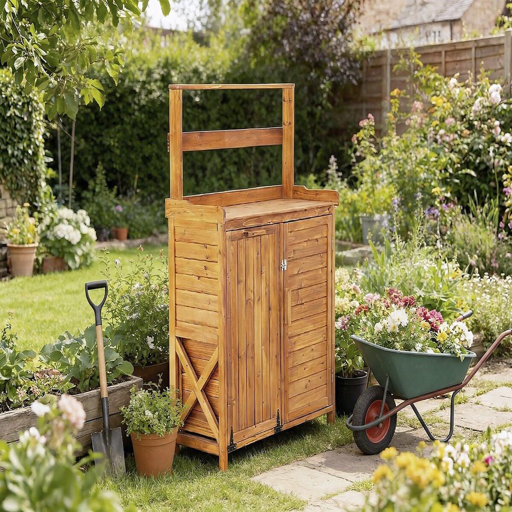 Voir la diapositive 2 : Habitat et Jardin Armoire de jardin en bois avec poubelle intégrée  Lou  - Marron