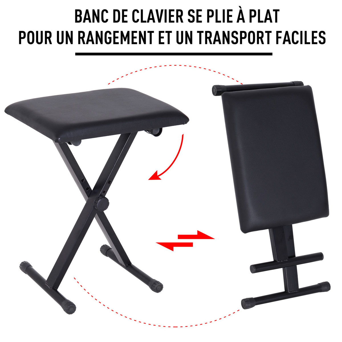 HOMCOM HOMCOM Tabouret banquette réglable pliable pour piano et clavier acier revêtement synthétique noir