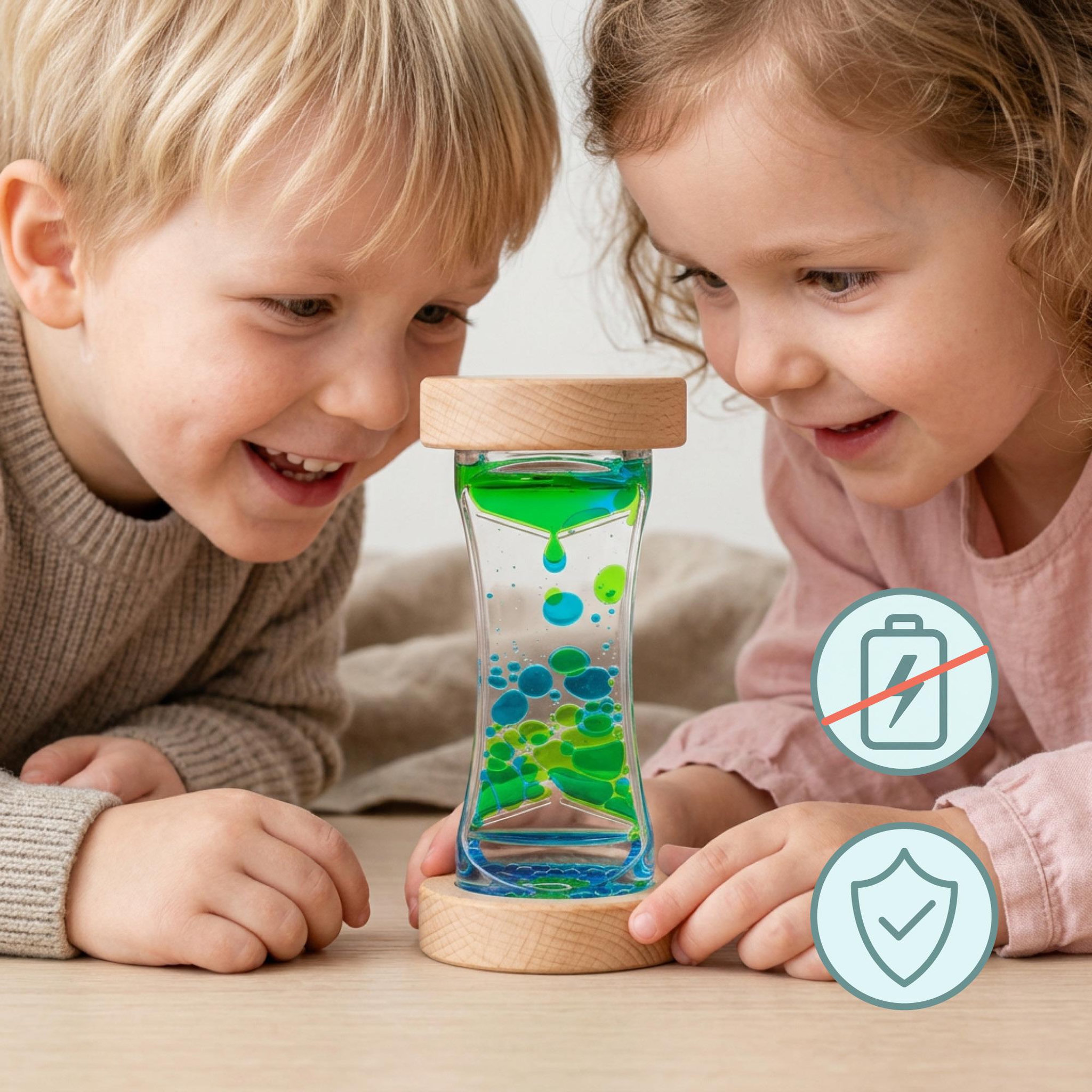 Voir la diapositive 2 : MAMABRUM Jouet d'Apprentissage Sablier Sensoriel Bois Mamabrum Minuteur 30s Vert 3 Ans