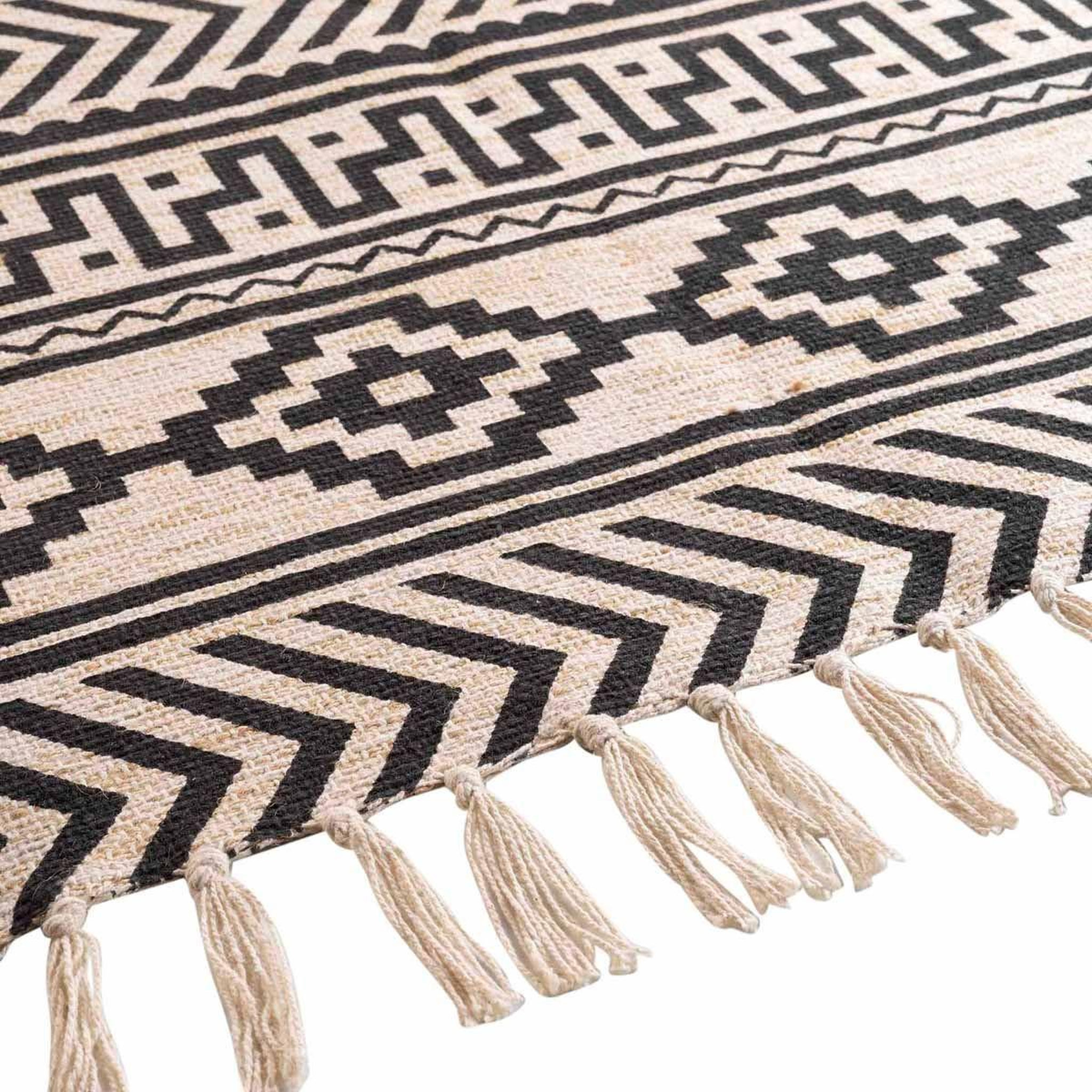 Voir la diapositive 2 : Douceur d'Intérieur Tapis déco à franges  manille  120x170cm noir