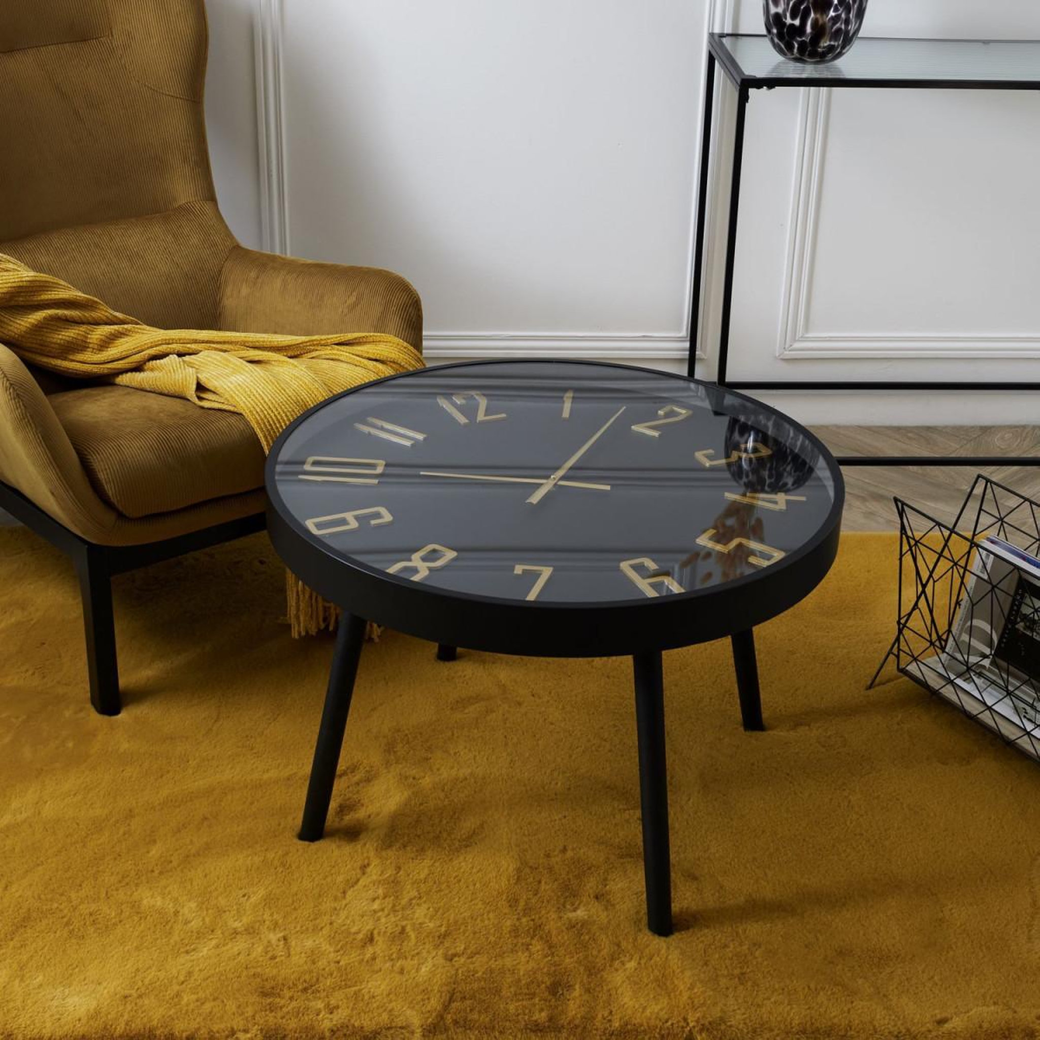 Voir la diapositive 4 : The Home Deco Factory Table basse horloge  lounge  70cm noir