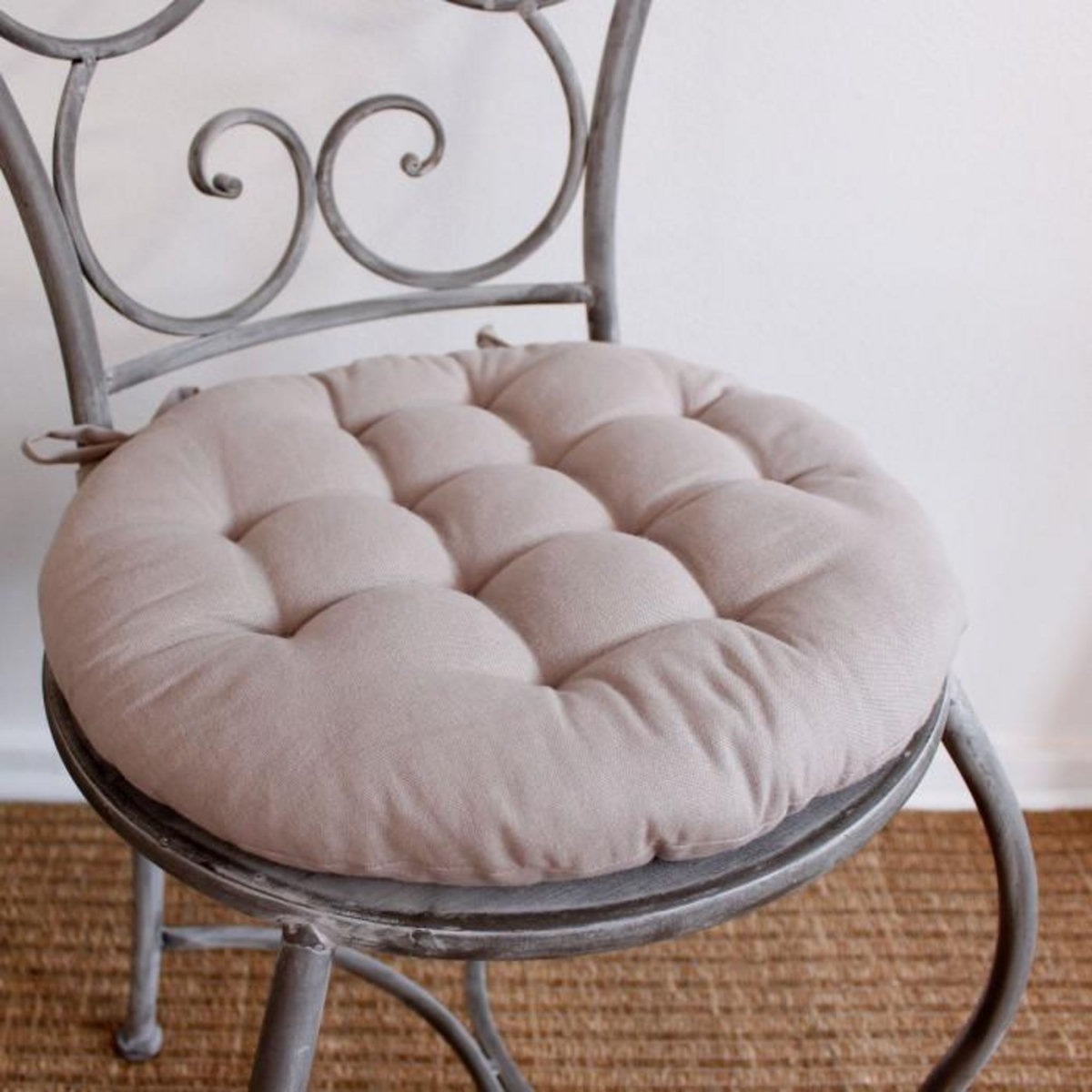 Paris Prix Galette de Chaise Piquée Uni  Panama  38cm Naturel