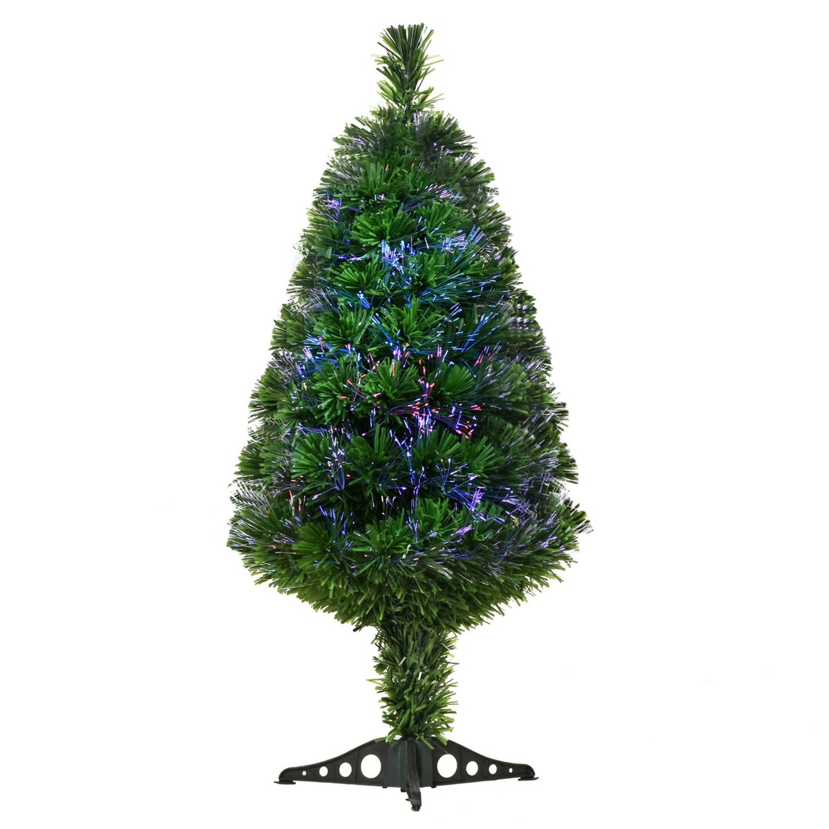 HOMCOM Sapin de Noël artificiel lumineux fibre optique multicolore + support pied Ø 48 x 90H cm 90 branches vert