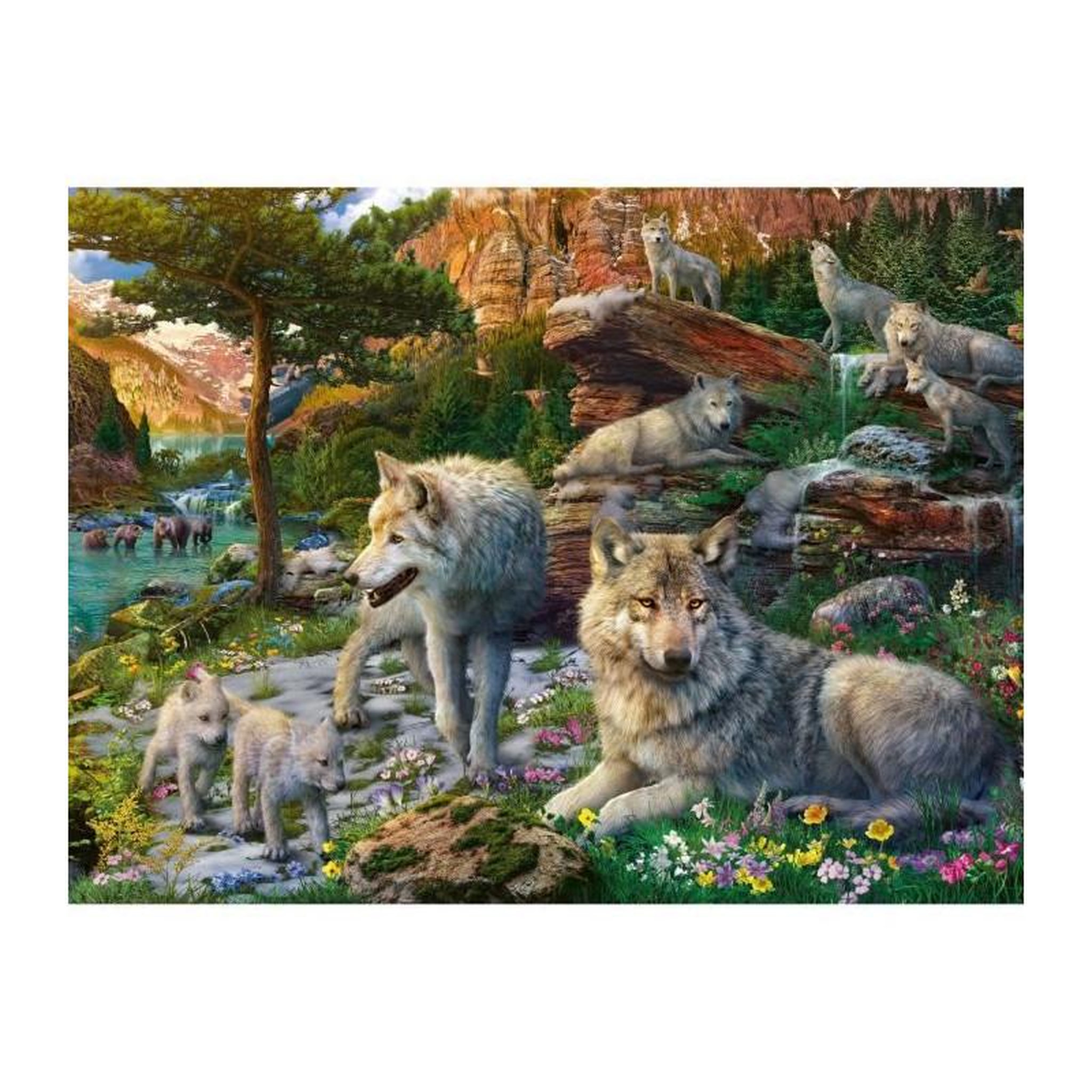 Voir la diapositive 1 : RAVENSBURGER Puzzle 1500 pièces Loups au printemps – Ravensburger – Dès 14 ans – Adulte & Enfant – 80x60 cm