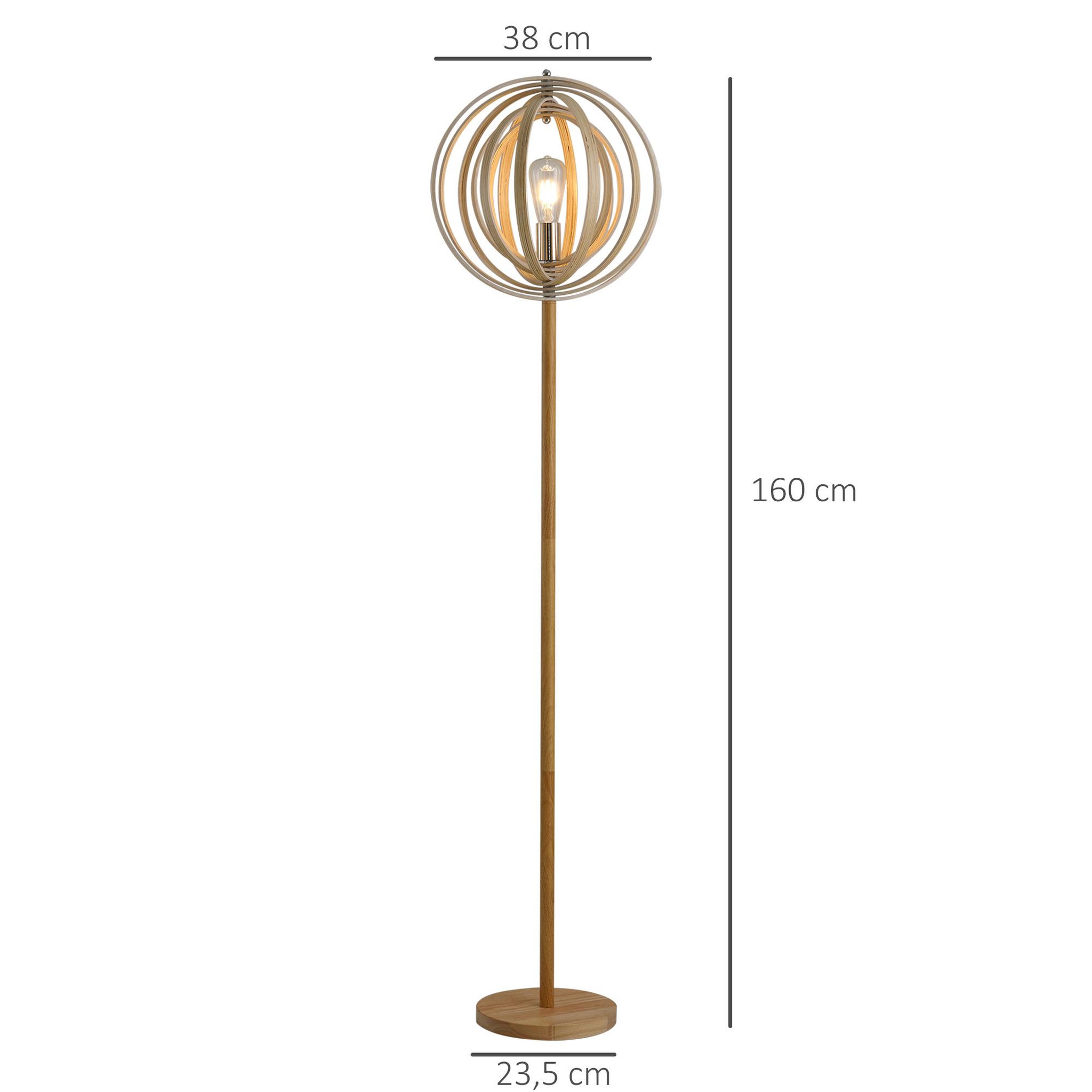 Voir la diapositive 3 : HOMCOM Lampadaire sur pied circulaire 40 w max. Abat-jour bois naturel clair dim. Ø 38 x 160 cm