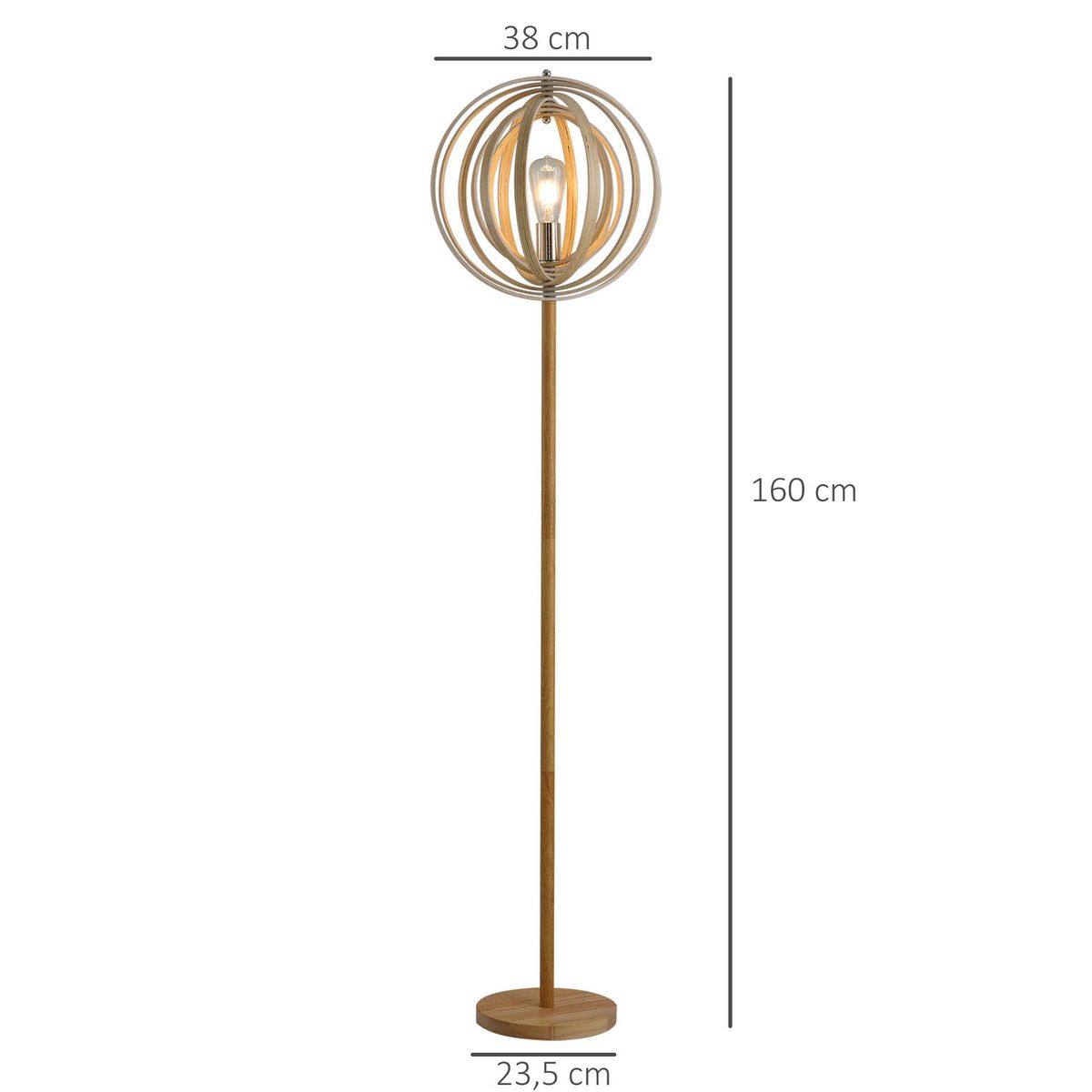 HOMCOM Lampadaire sur Pied Circulaire 40 W Max. Abat-Jour bois naturel clair dim. Ø 38 x 160 cm