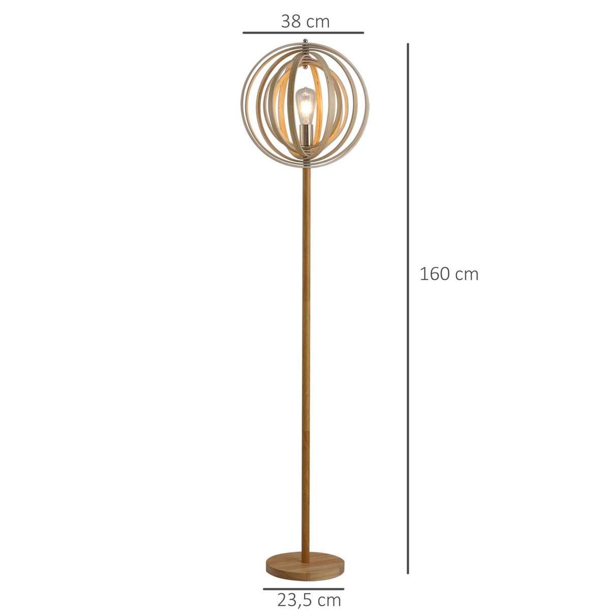HOMCOM Lampadaire sur Pied Circulaire 40 W Max. Abat-Jour bois naturel clair dim. Ø 38 x 160 cm