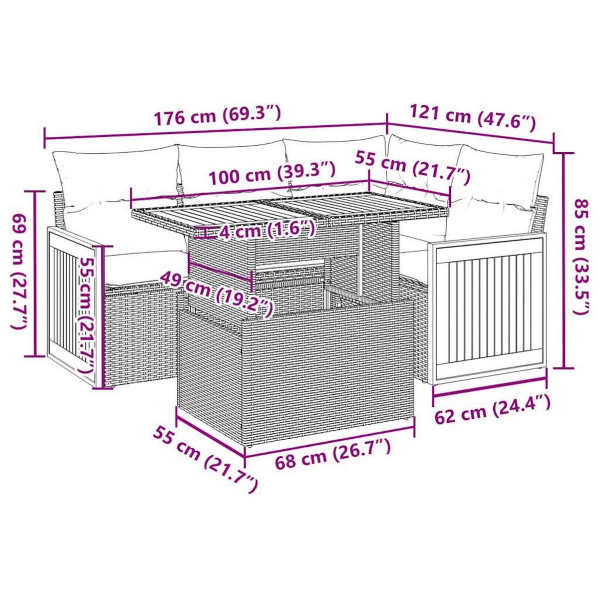 VIDAXL Salon de jardin 5 pcs avec coussins noir resine tressee acacia