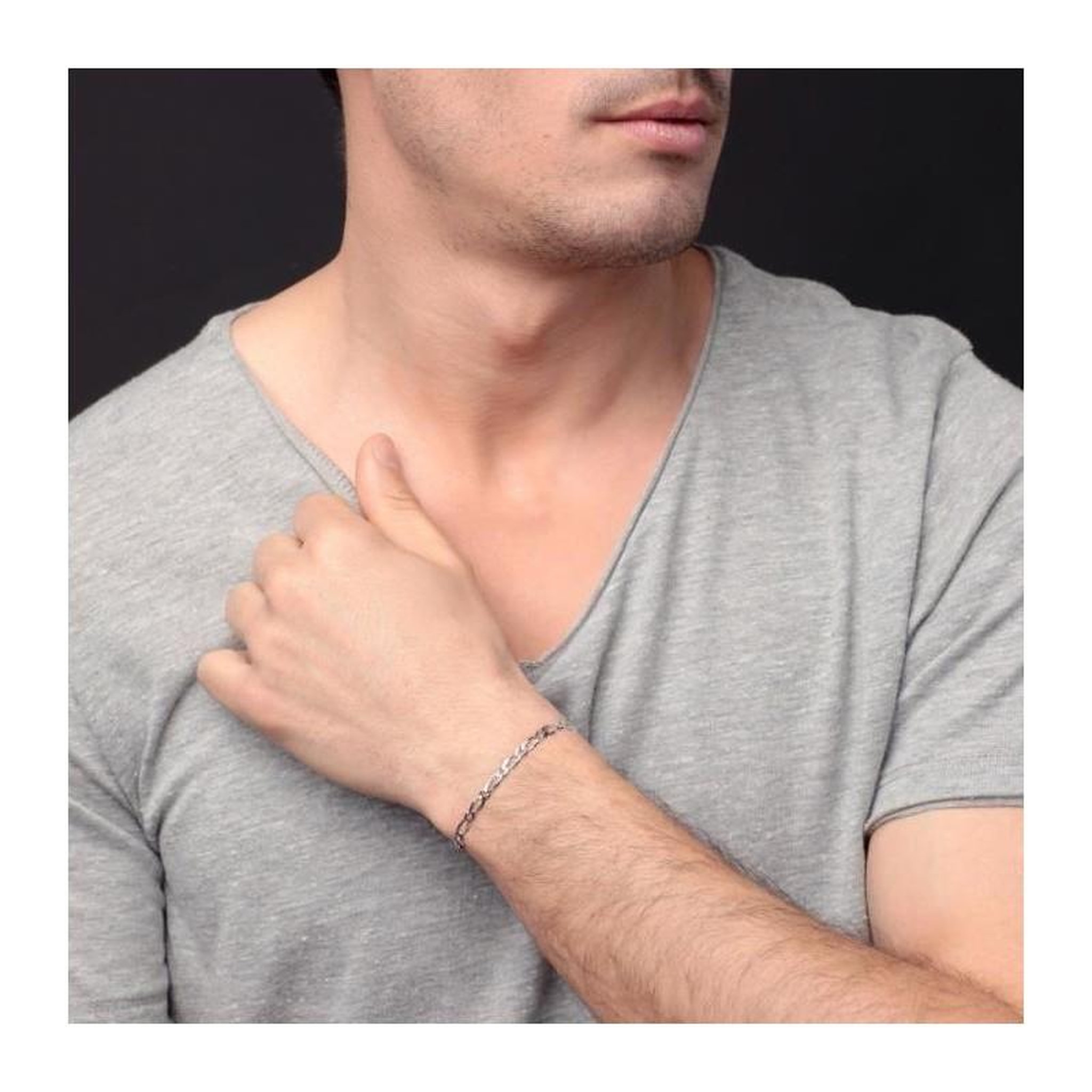 Voir la diapositive 2 : L'ATELIER D'AZUR Bracelet Argent 925/000 Maille Figaro Alternée 1+2 - Homme