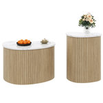 MERAX Table basse gigogne ronde naturel+blanc - 60x60 cm mdf