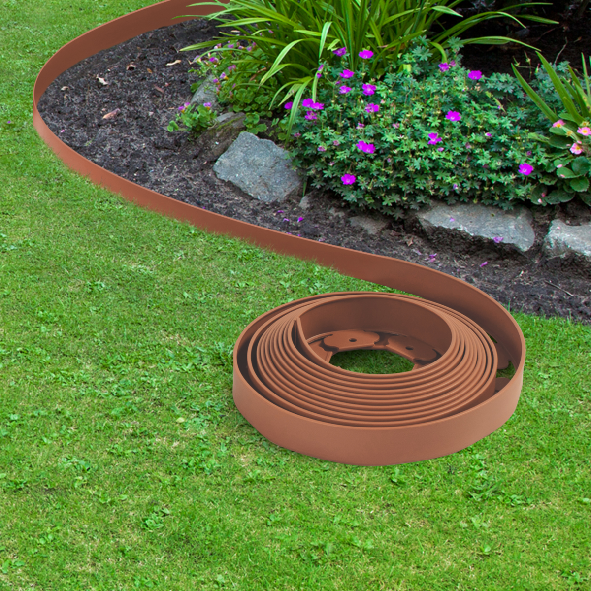 ID MARKET Bordurette de jardin flexible 10 M terracotta hauteur 5 CM + 30 piquets