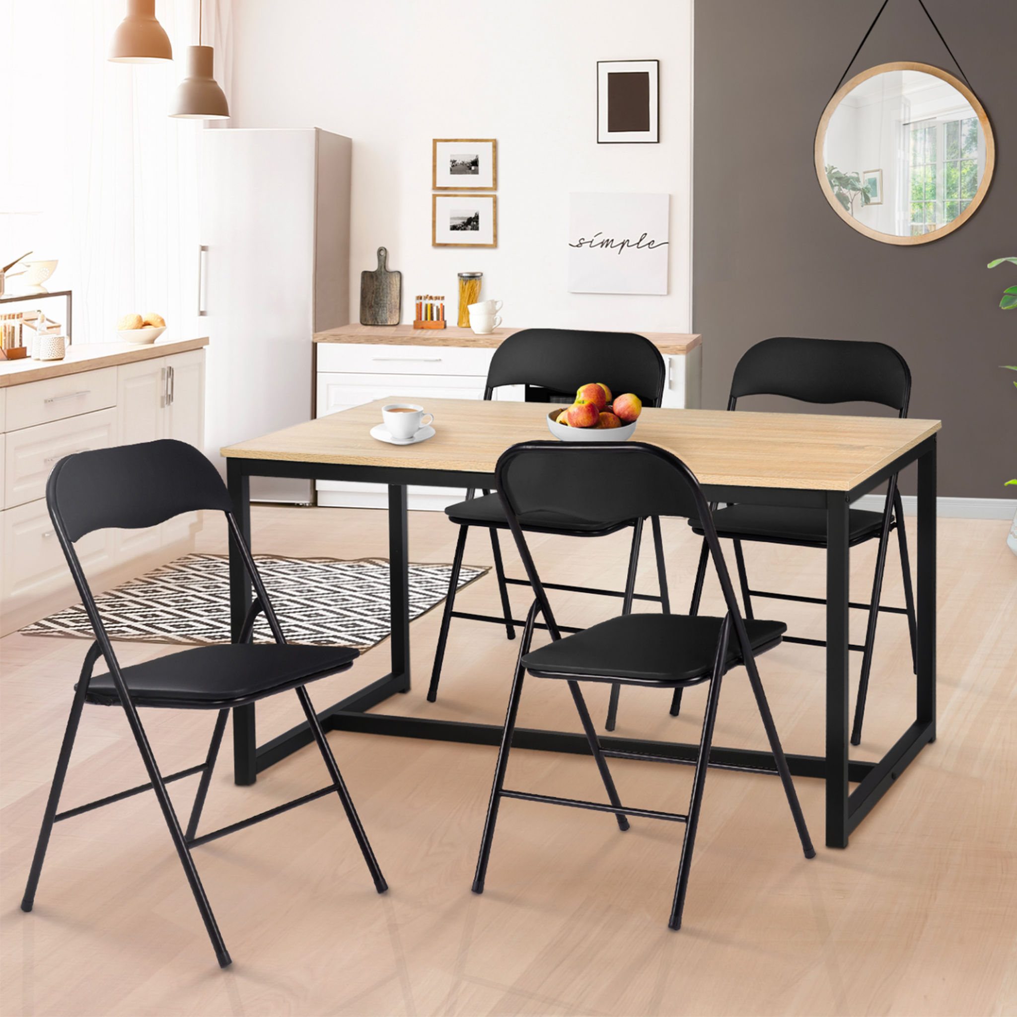 Voir la diapositive 2 : ID MARKET Lot de 4 chaises pliantes kity noires en pu