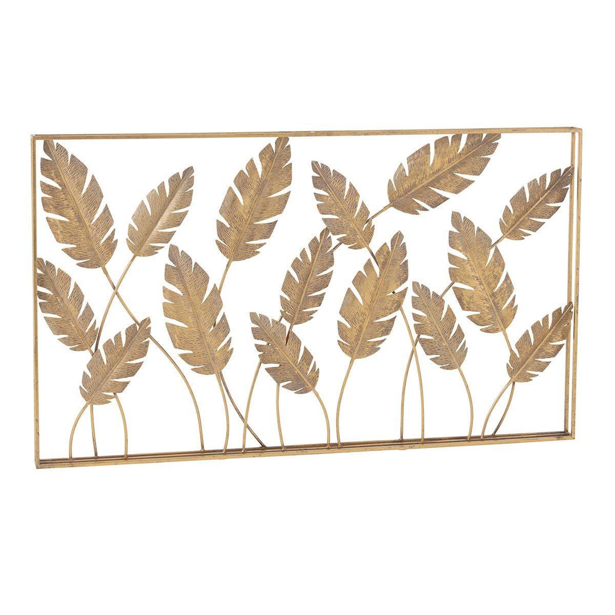 Voir la diapositive 1 : J-LINE Décoration murale  feuilles métal  119cm or