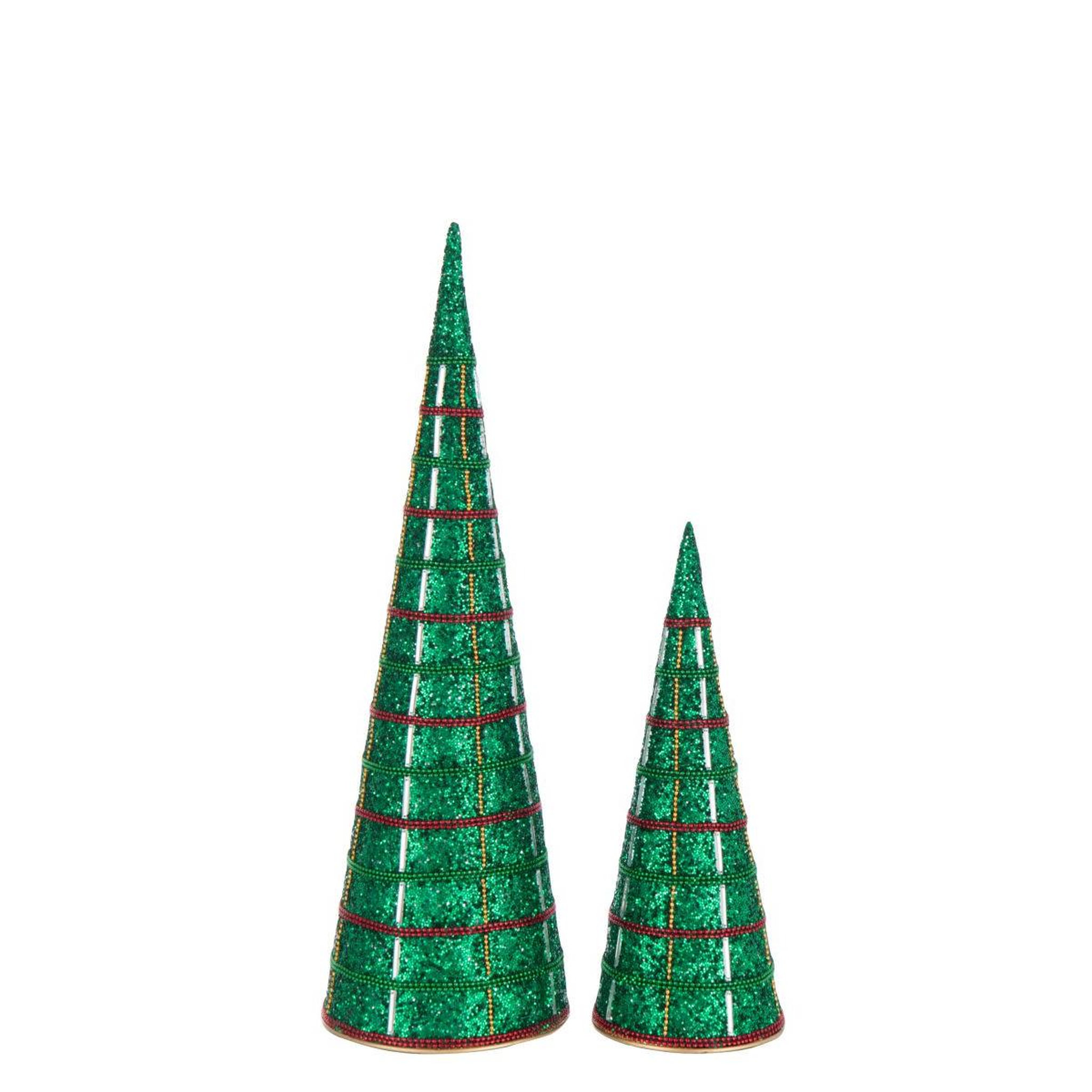 Voir la diapositive 2 : J-LINE Lot de 2 cônes déco  perles  40cm vert émeraude