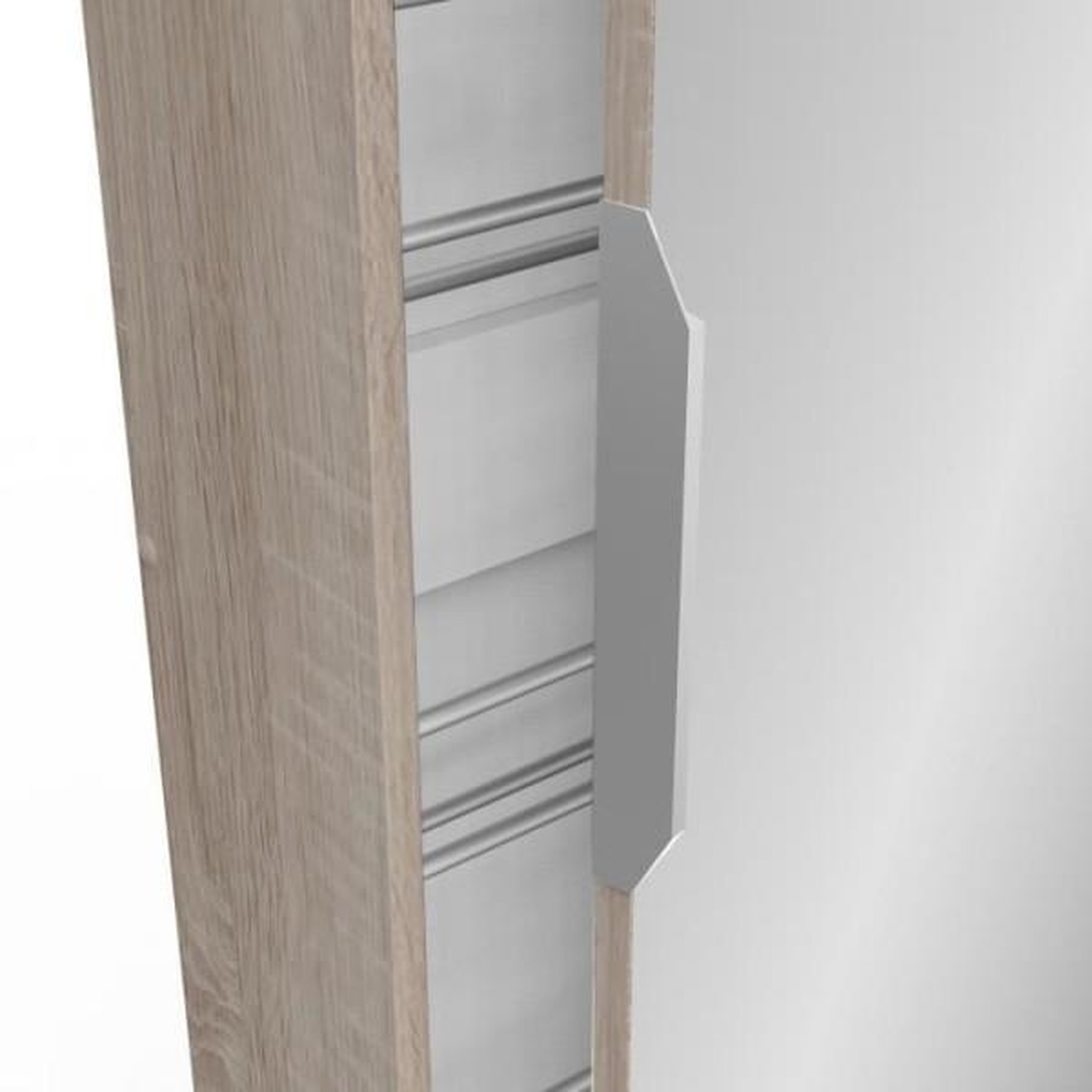 Voir la diapositive 2 : Demeyere Armoire a chaussures ZAPATERO - 12 Paires - Décor Chene et Noir - 1 porte avec miroir - L50 x P18 x H200 cm - CBA MEUBLES