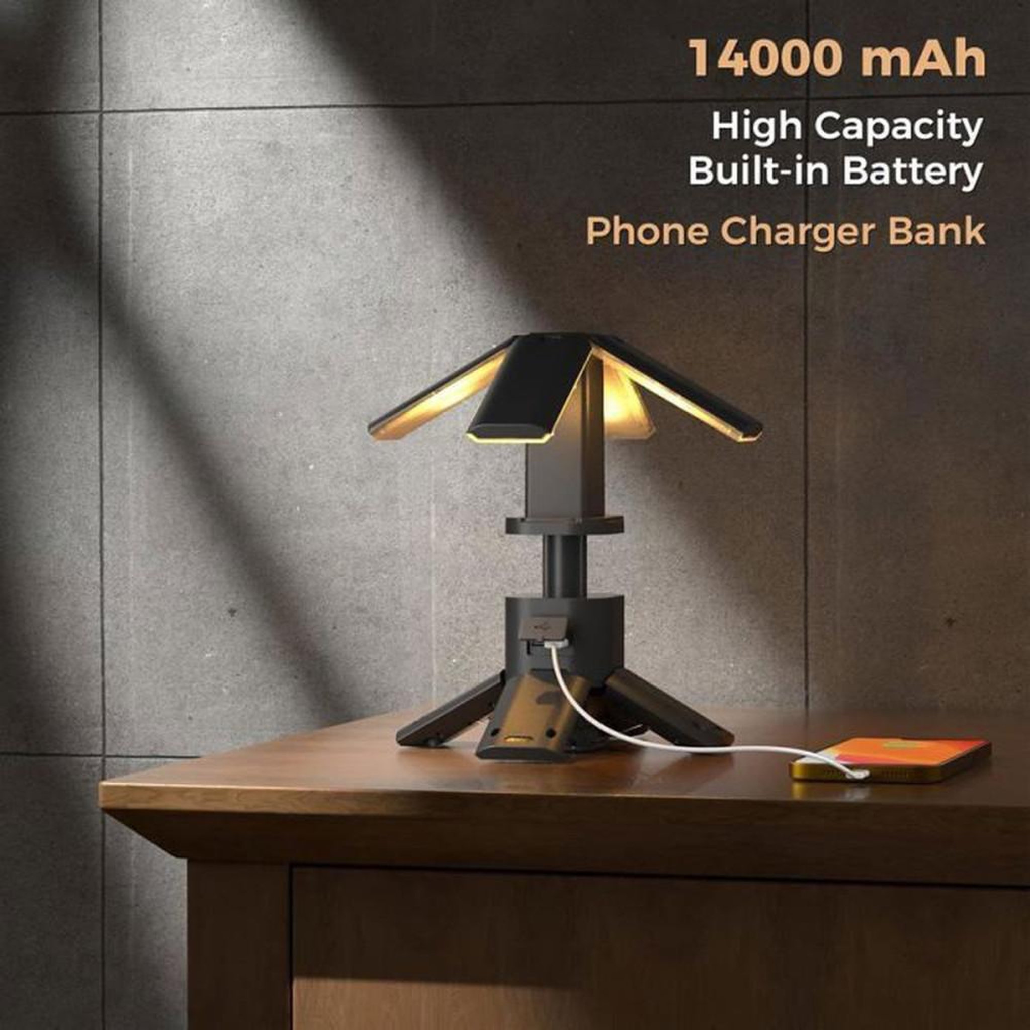 Voir la diapositive 5 : Lanternes de camping télescopique rechargeable 14 000 mAh 6 000 lm, étanche, noir, trépied magnétique (285 à 1100 mm)