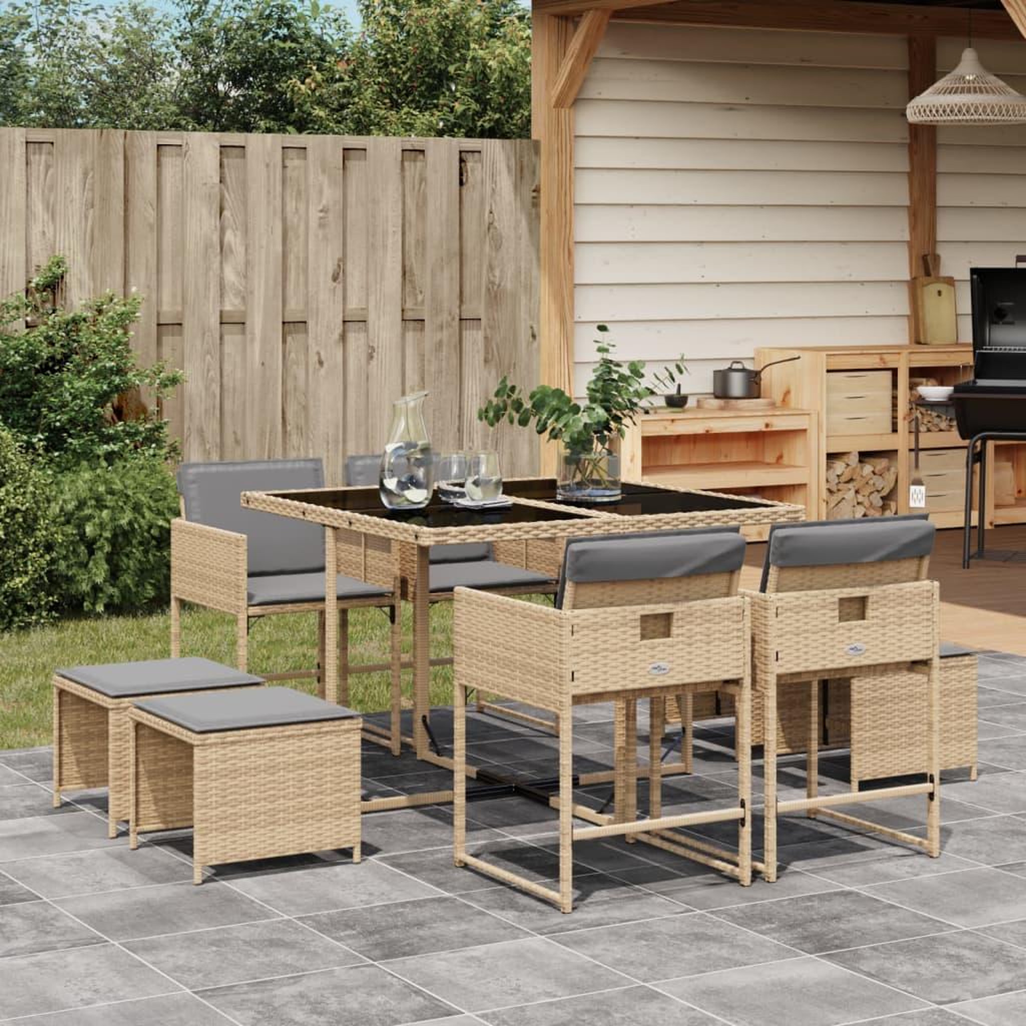 VIDAXL Ensemble a manger de jardin et coussins 9 pcs melange beige