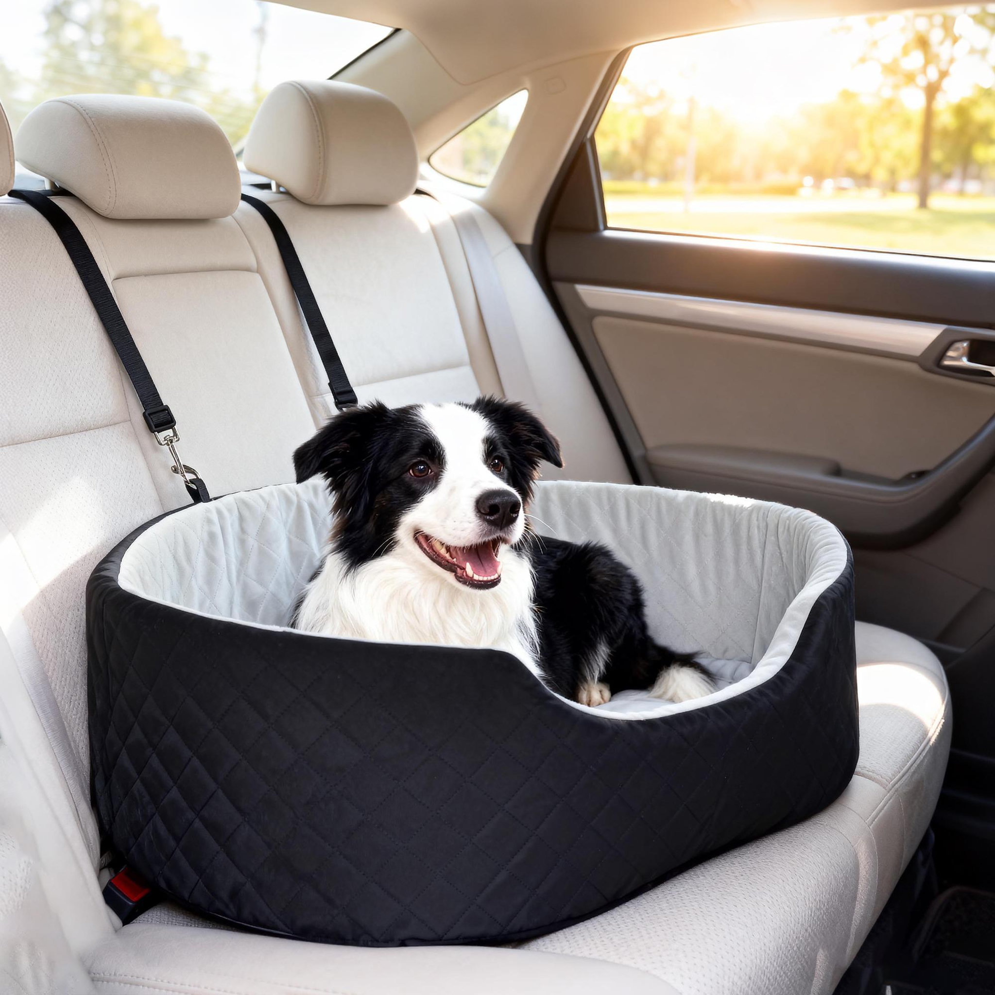 Voir la diapositive 4 : PAWHUT Siège auto chien grand confort avec coussin déhoussable - réglable, attache - polyester noir velours gris