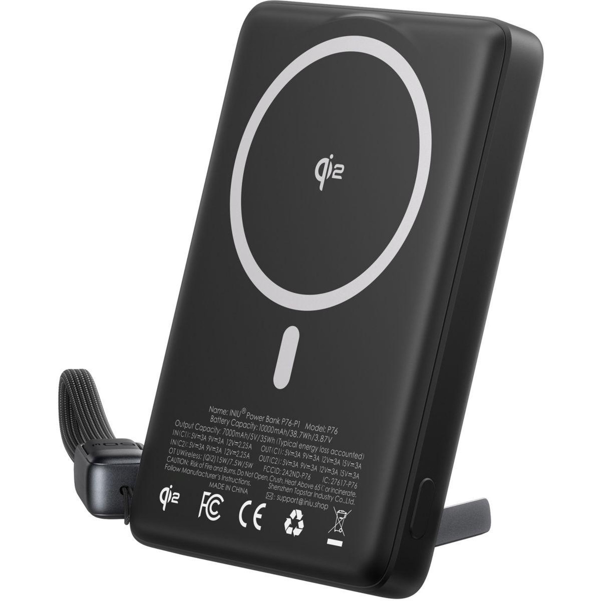 Voir la diapositive 2 : INIU Batterie externe 10 000 mAh MagPro slim noir