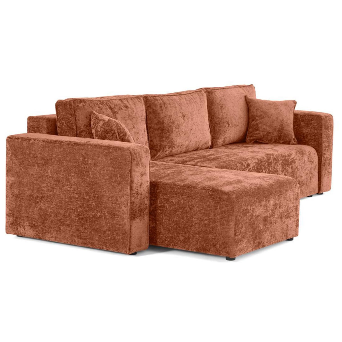 BEST MOBILIER Topaze - canapé d'angle réversible 4 places convertible avec coffre en velours à relief texturé