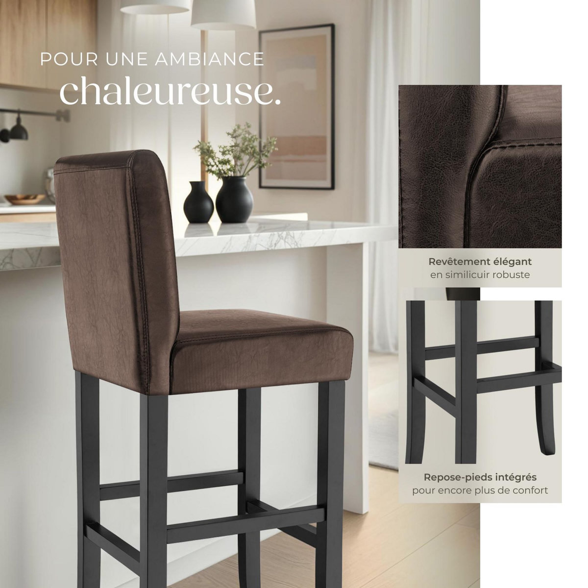 tectake Tabouret de bar rembourré avec dossier marron lot de 4