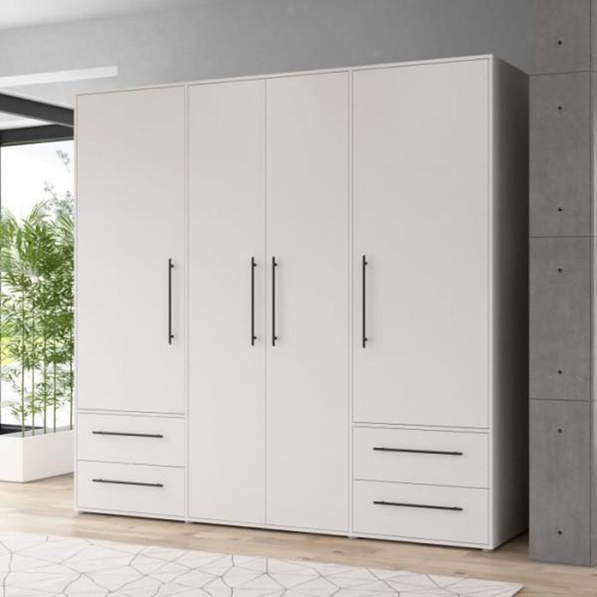 Voir la diapositive 2 : MARKET24 Armoire - Blanc mat - 4 portes battantes - L205,9 x P58,8 x H 200cm - MOKKARIS