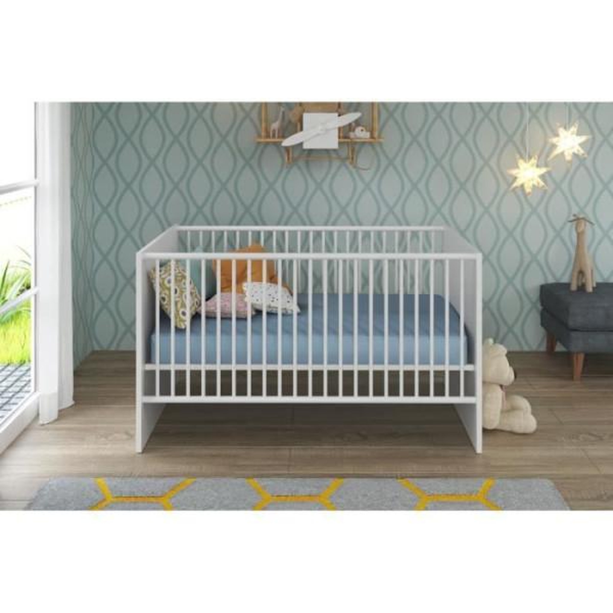 Voir la diapositive 2 : Trendteam Chambre bébé Trio : Lit 70 x 140 cm + Commode a langer + Armoire NIKO - Blanc - TREND TEAM
