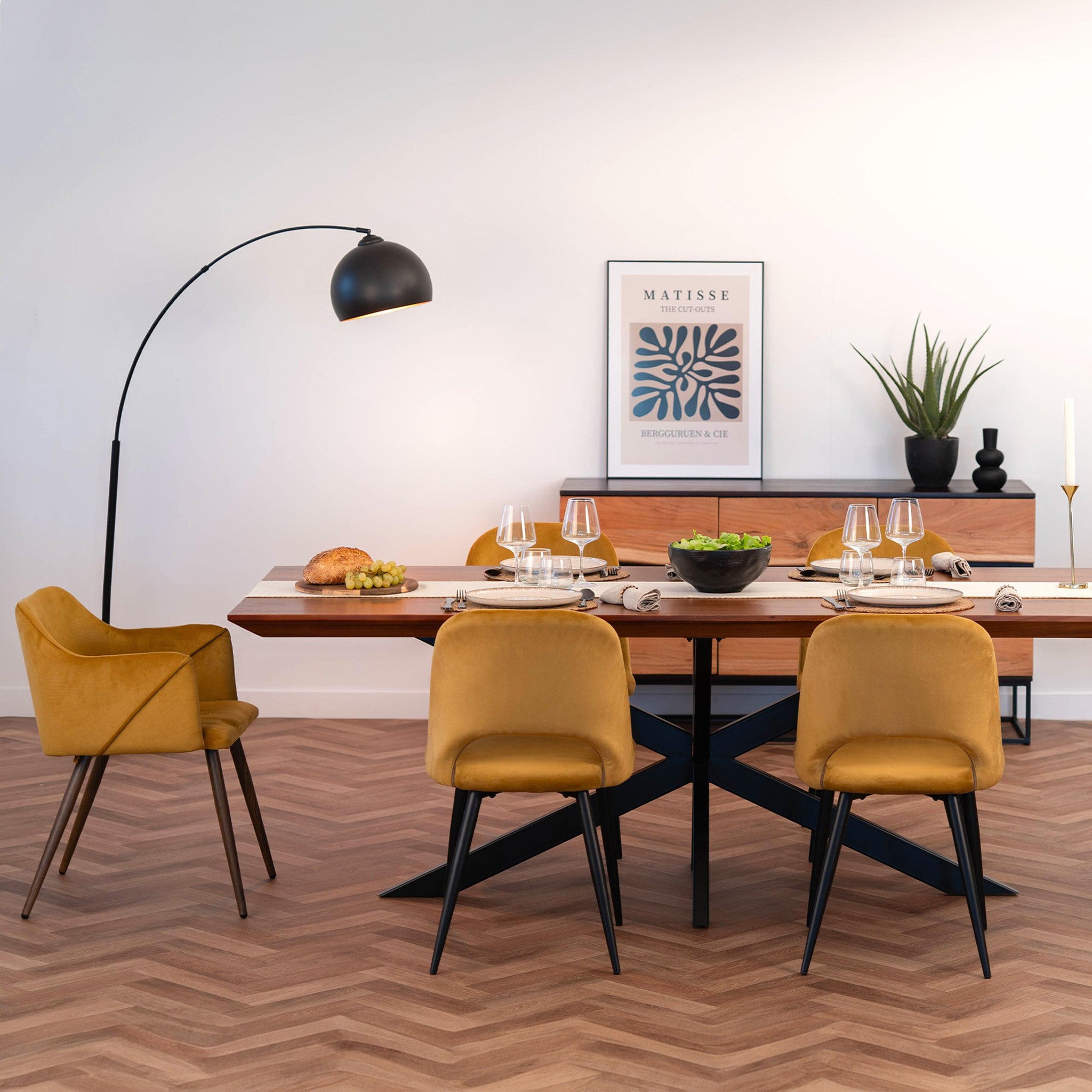 Voir la diapositive 6 : MAISON PAVANE Lot de 2 chaises avec accoudoirs en velours jaune moutarde-daisy