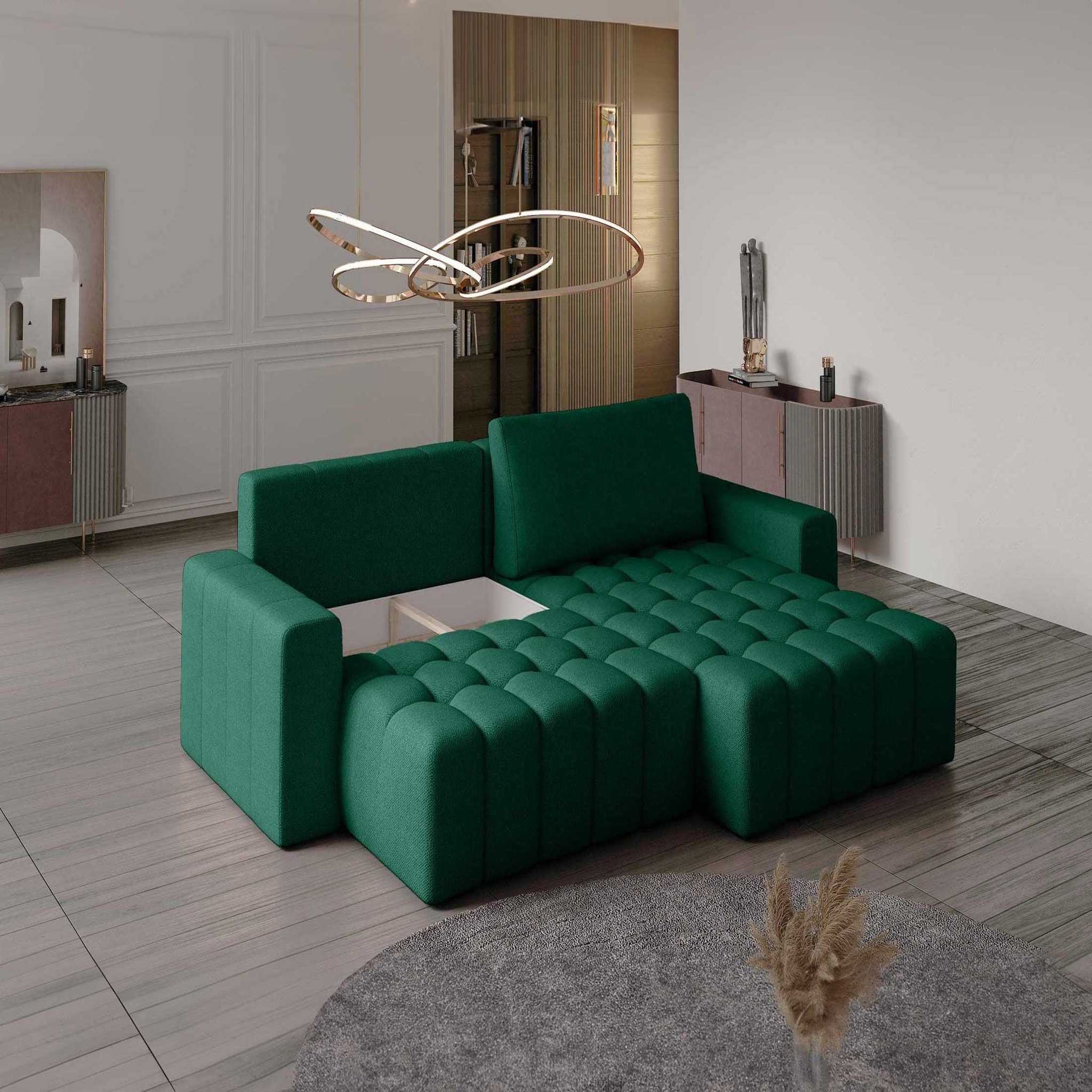 Voir la diapositive 3 : BEST MOBILIER Cordova - canapé d'angle droit 4 places convertible avec coffre en velours