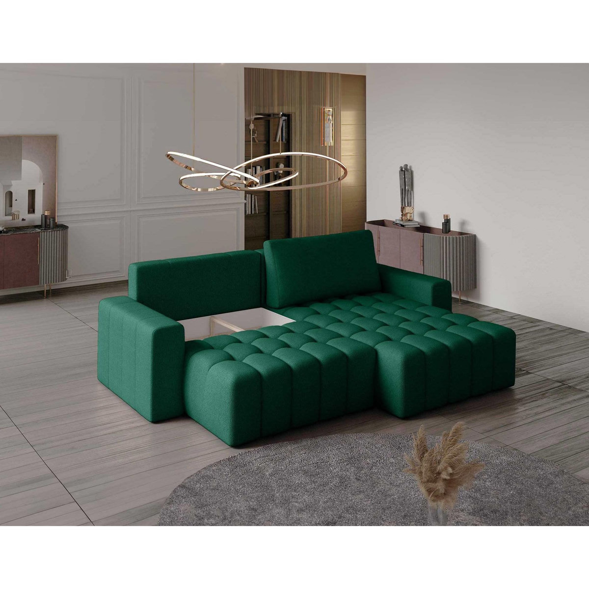 BEST MOBILIER Cordova - canapé d'angle droit 4 places convertible avec coffre en velours