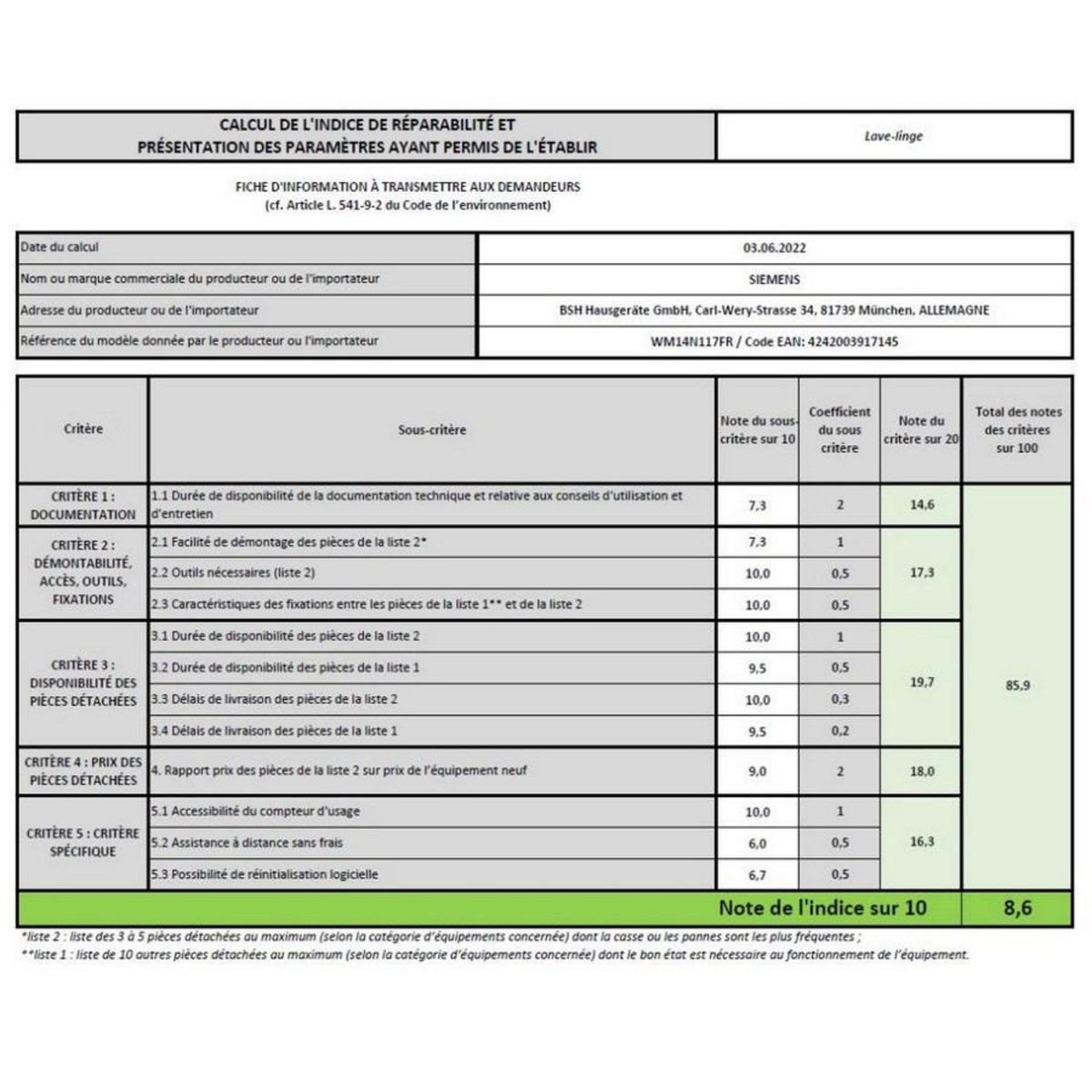 Siemens Lave-linge frontal 7kg 1400 tours/min - WM14N117FR