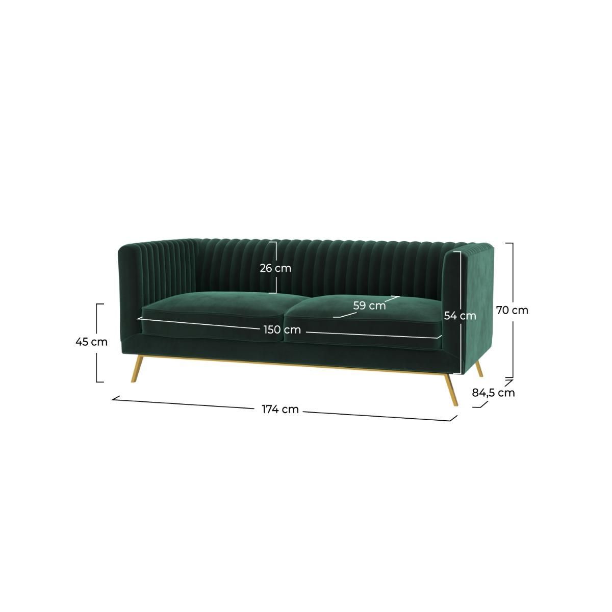 Rendez vous déco Canapé 3 places en velours vert foncé - Gatsby