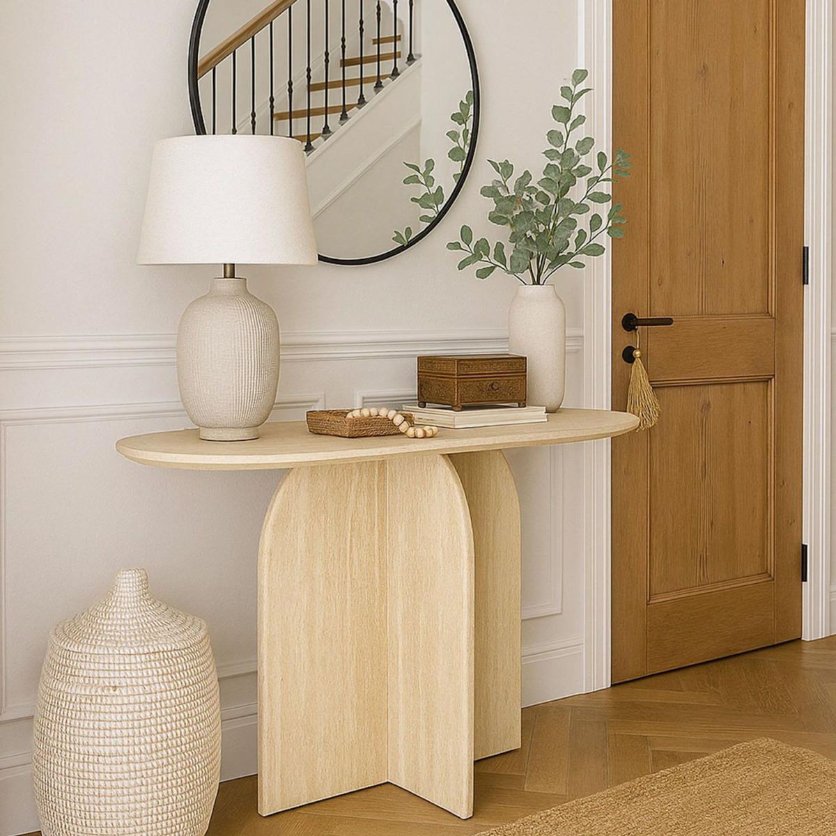 Paris Prix Console Design Effet Travertin  Catrina  120cm Beige