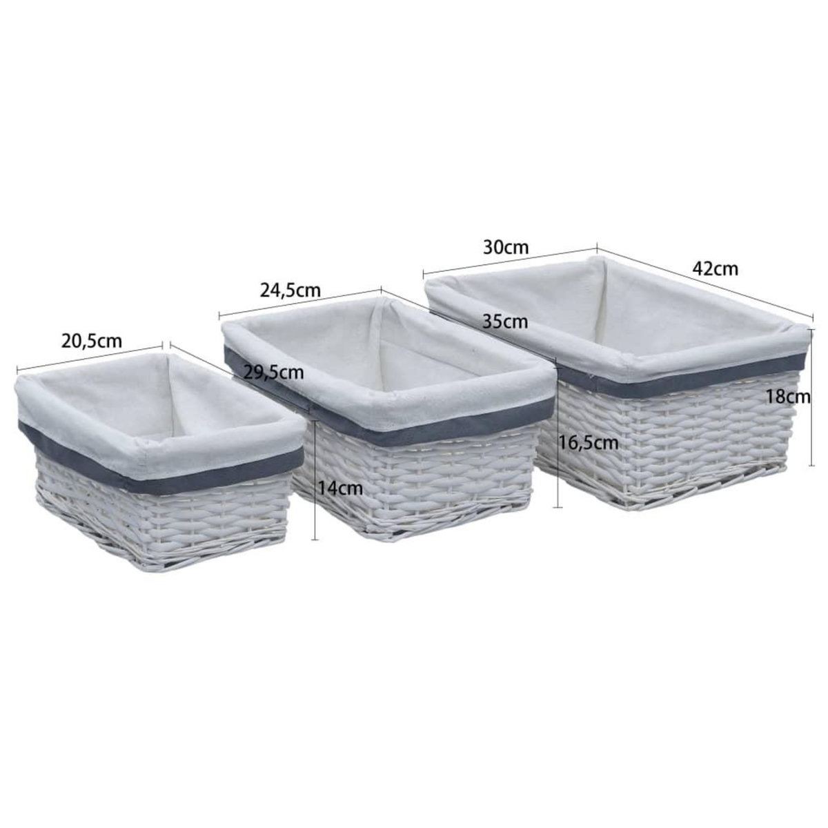 VIDAXL Ensemble de paniers gigognes 3 pcs Blanc Saule