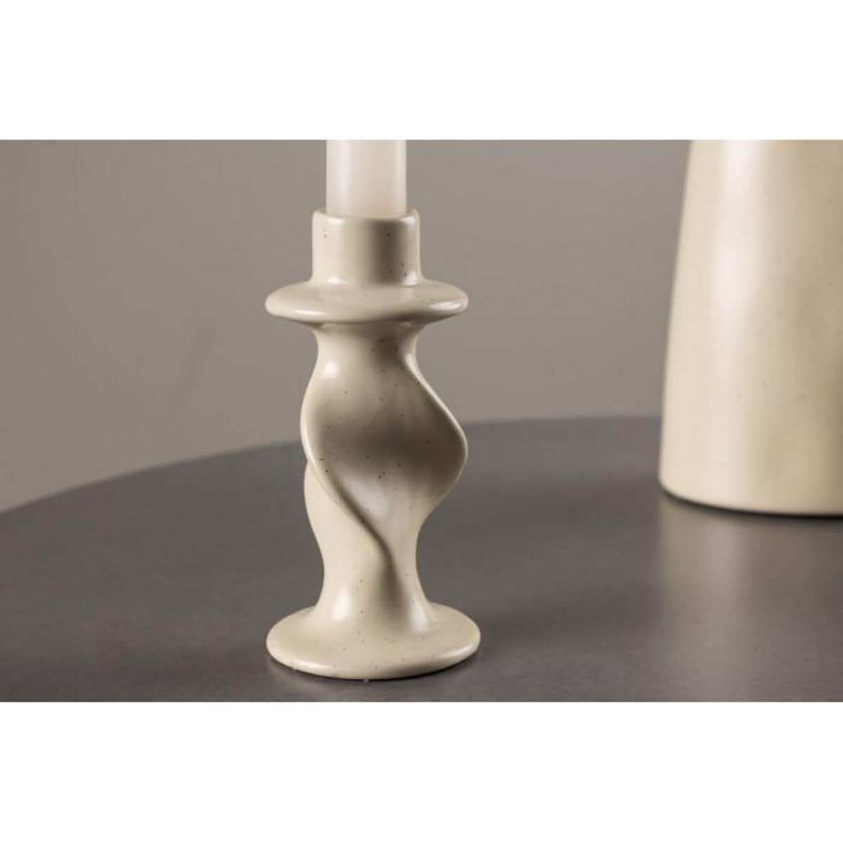 Paris Prix Bougeoir Design en Céramique  Glory  12cm Beige & Noir