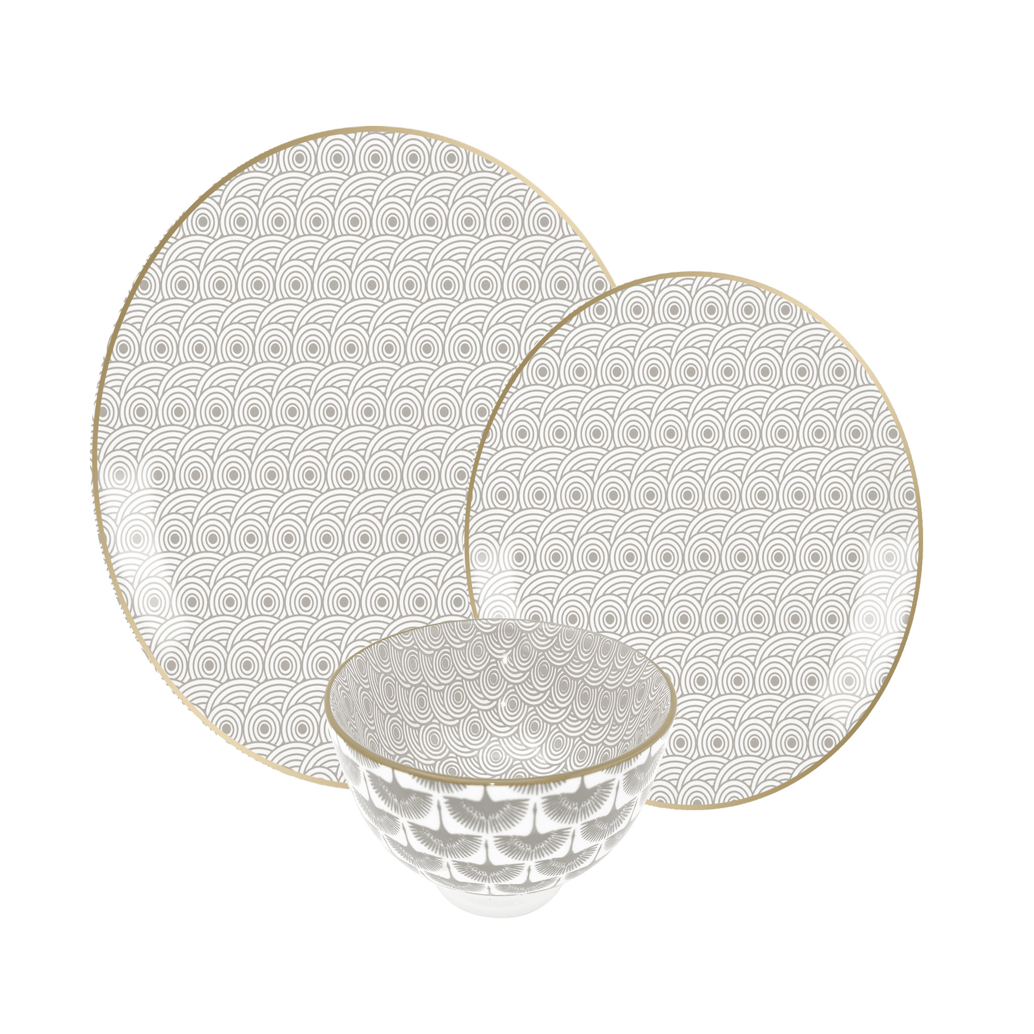Service d'assiettes en grès de 18 pièces liseré or Camille