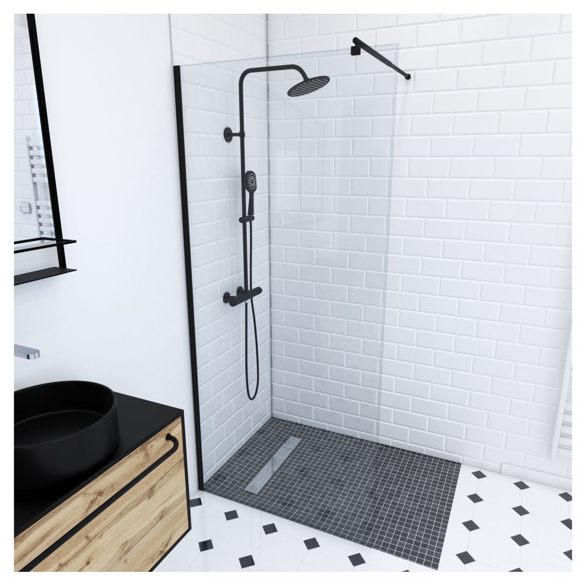 Paroi de douche à l'italienne profil noir 90x200 cm - PARMA 2 BLACK 90