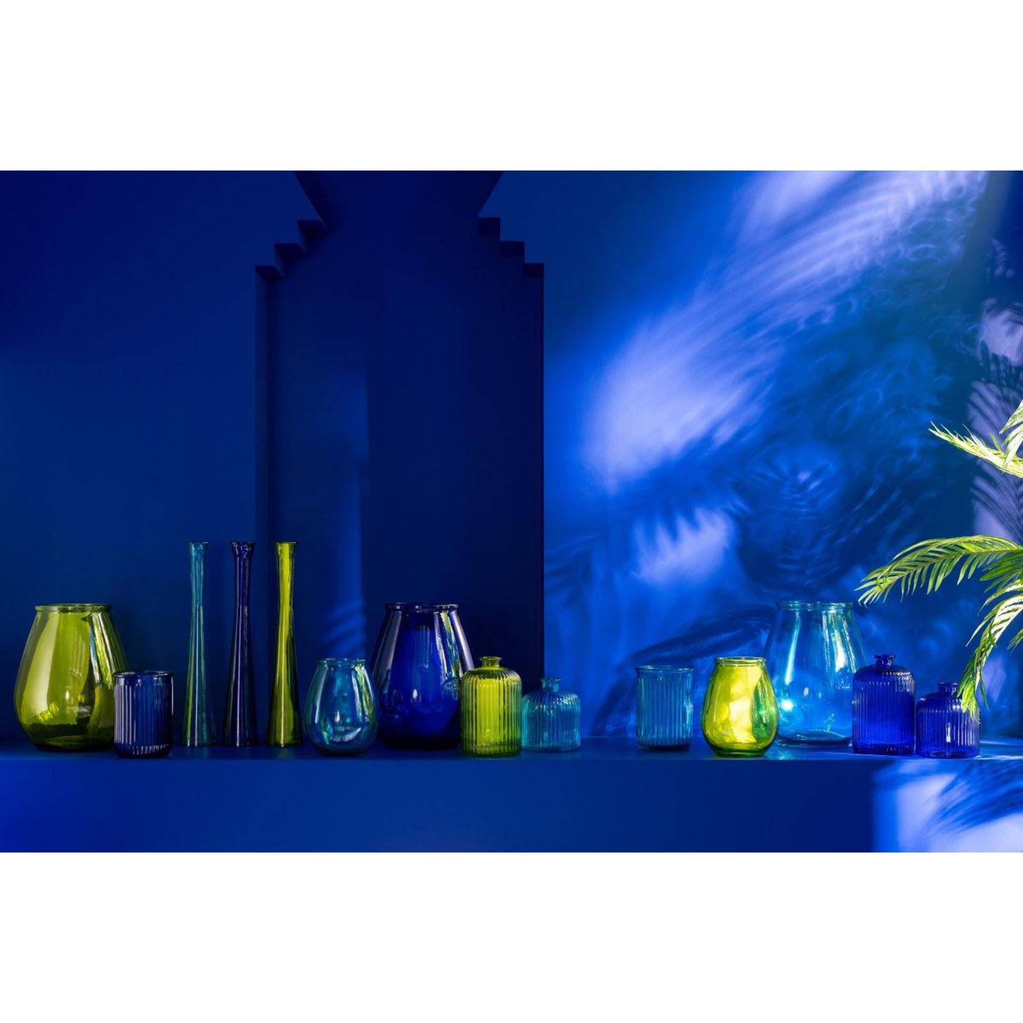 Voir la diapositive 2 : J-LINE Vase tube en verre  stripe  51cm bleu