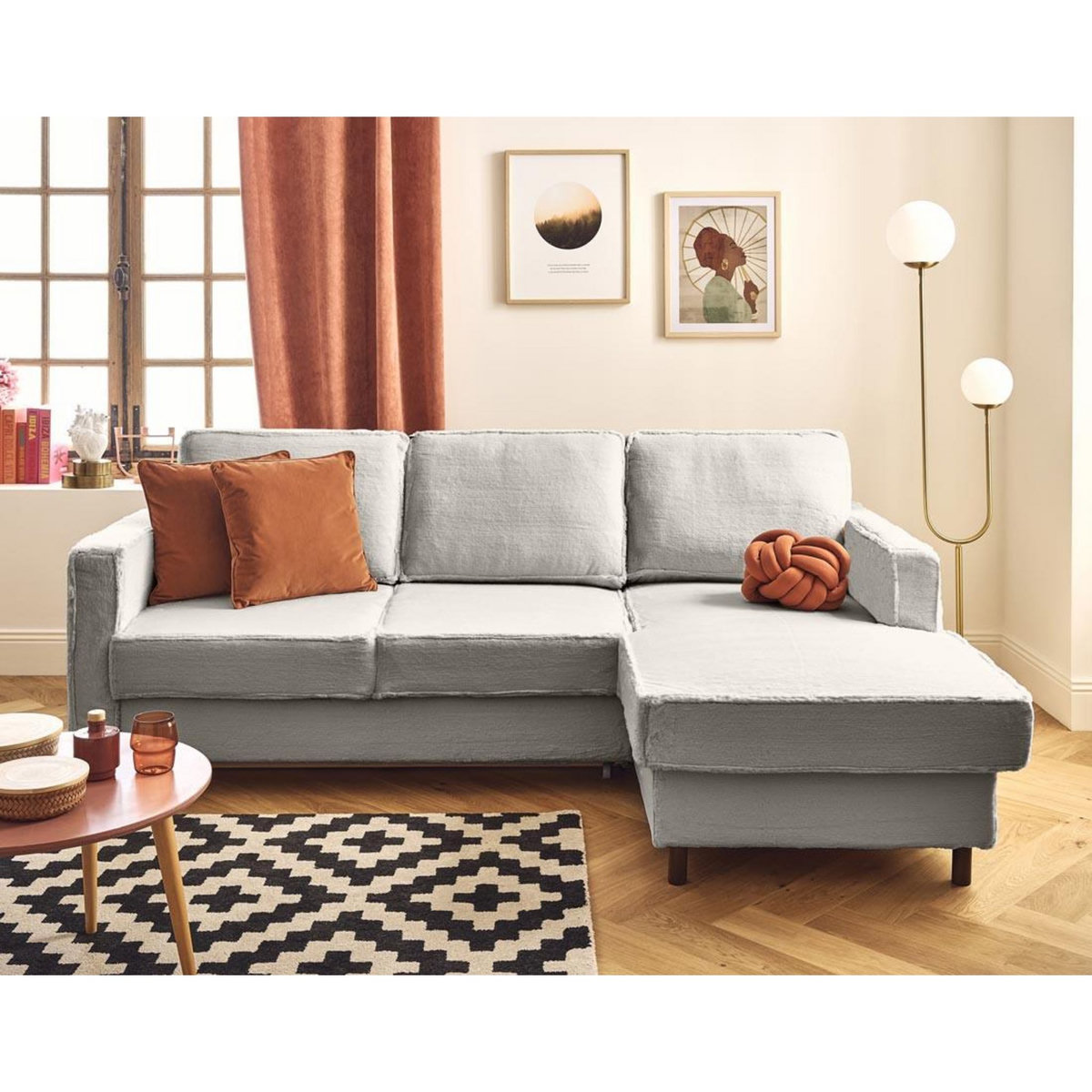 LISA DESIGN Jake - canapé d'angle droit 4 places convertible avec coffre en fausse fourrure