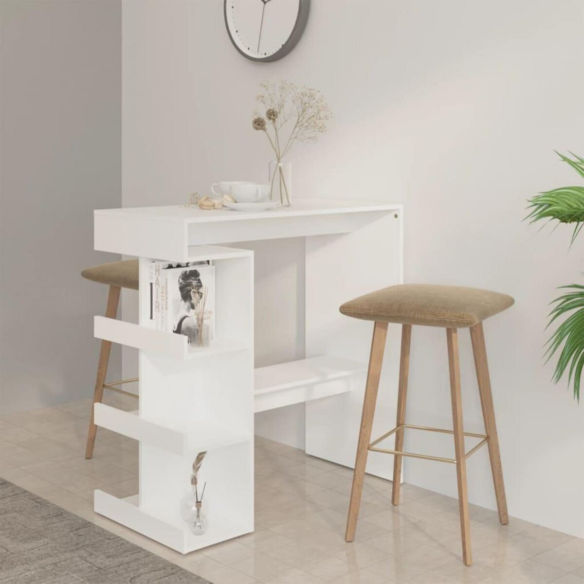 VIDAXL Table de bar avec etagere de rangement Blanc Bois d'ingenierie
