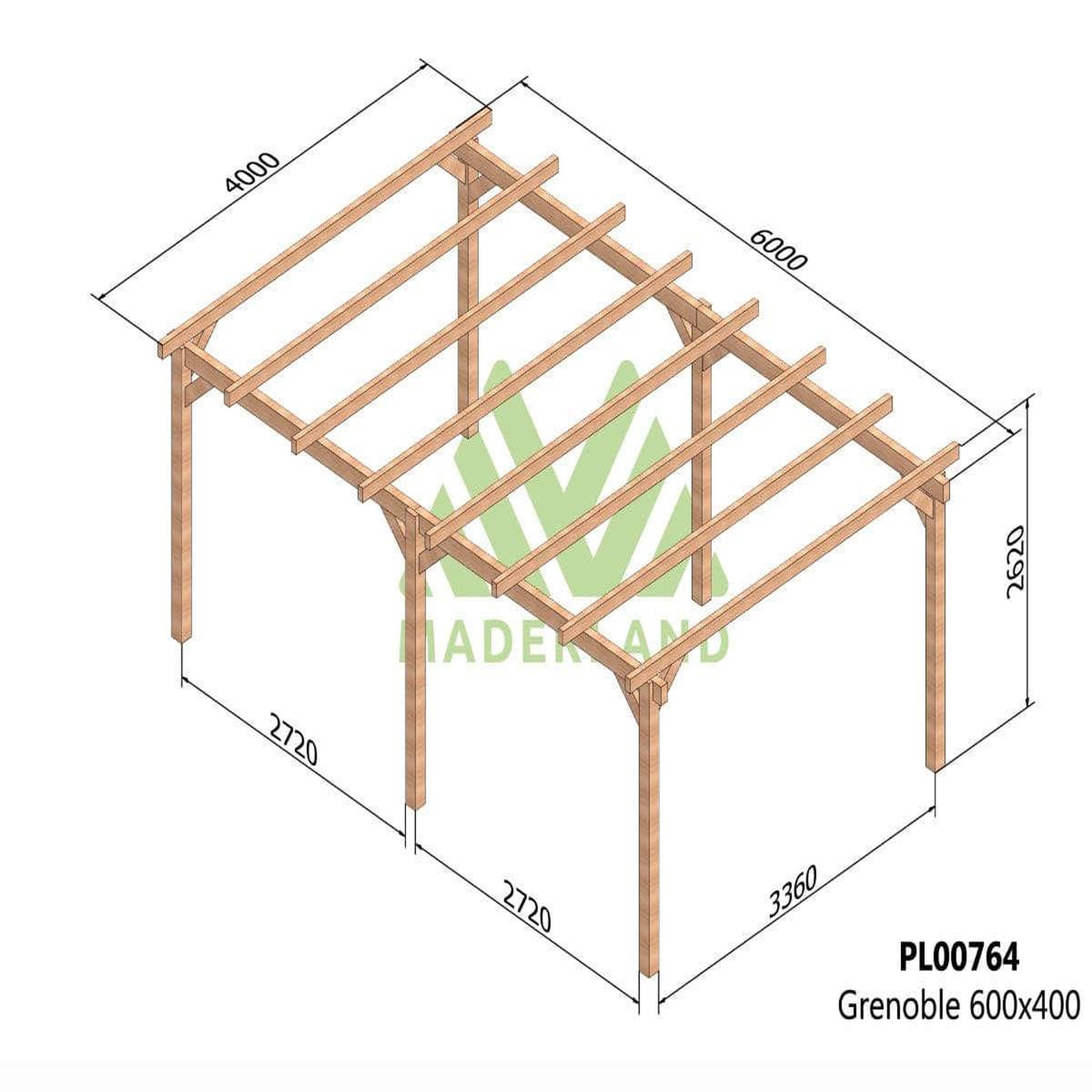 Voir la diapositive 2 : JARDIDECO Pergola en bois lamellé-collé grenoble 600 x 400 cm - maderland