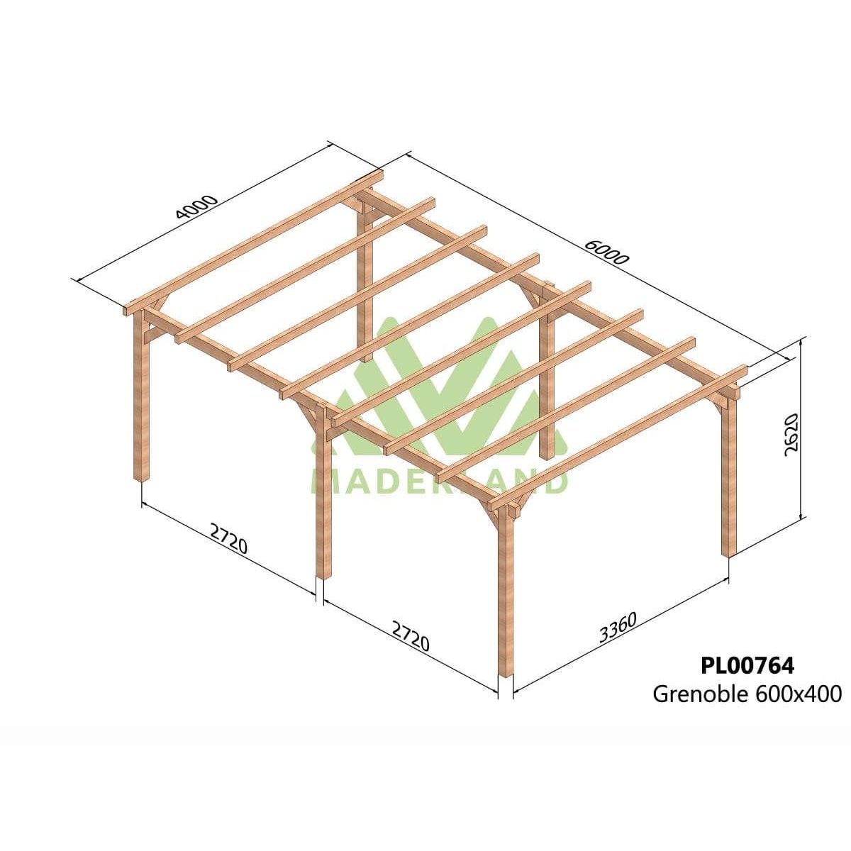 JARDIDECO Pergola en bois lamellé-collé Grenoble 600 x 400 cm - Maderland