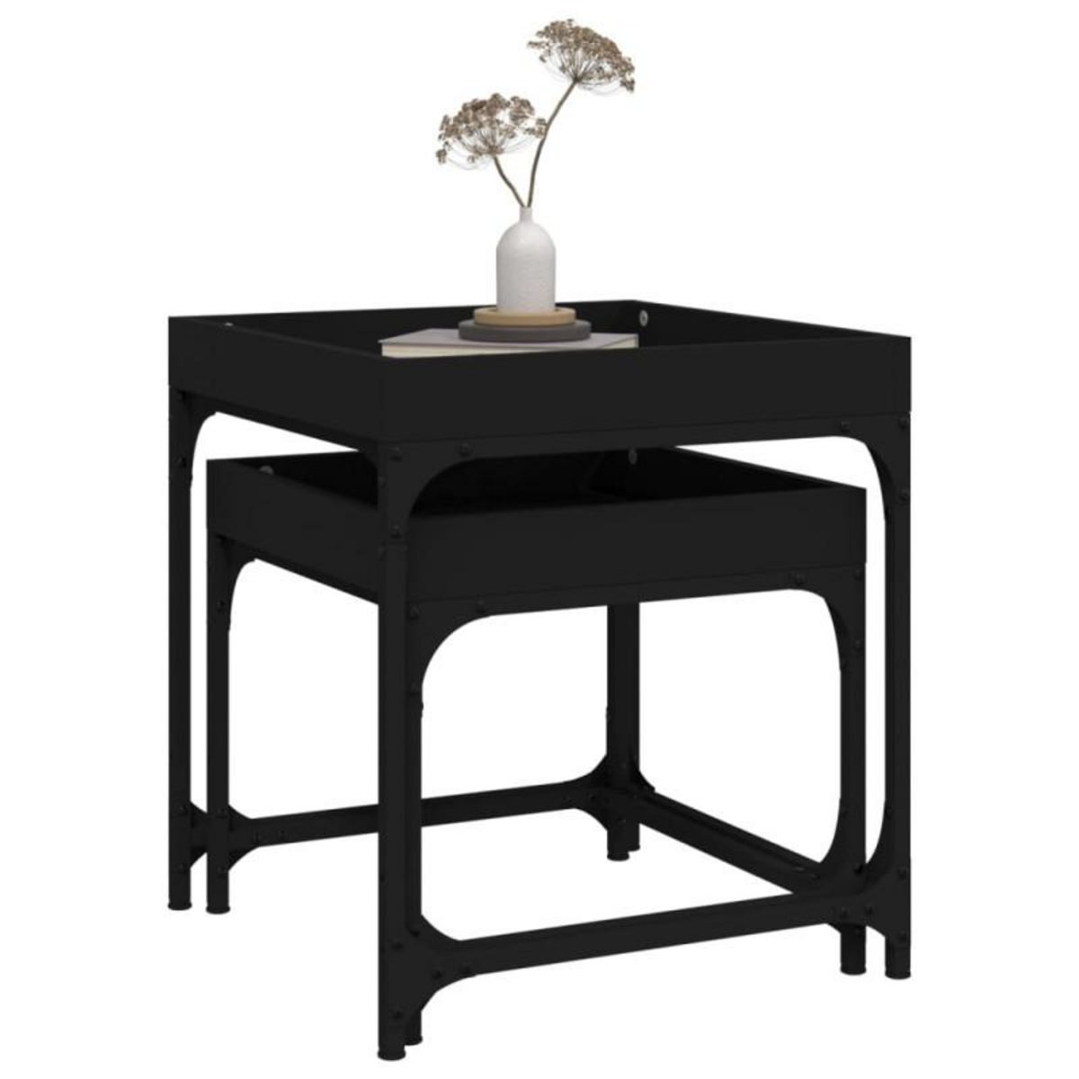 VIDAXL Tables d appoint 2 pcs Noir Bois d ingénierie