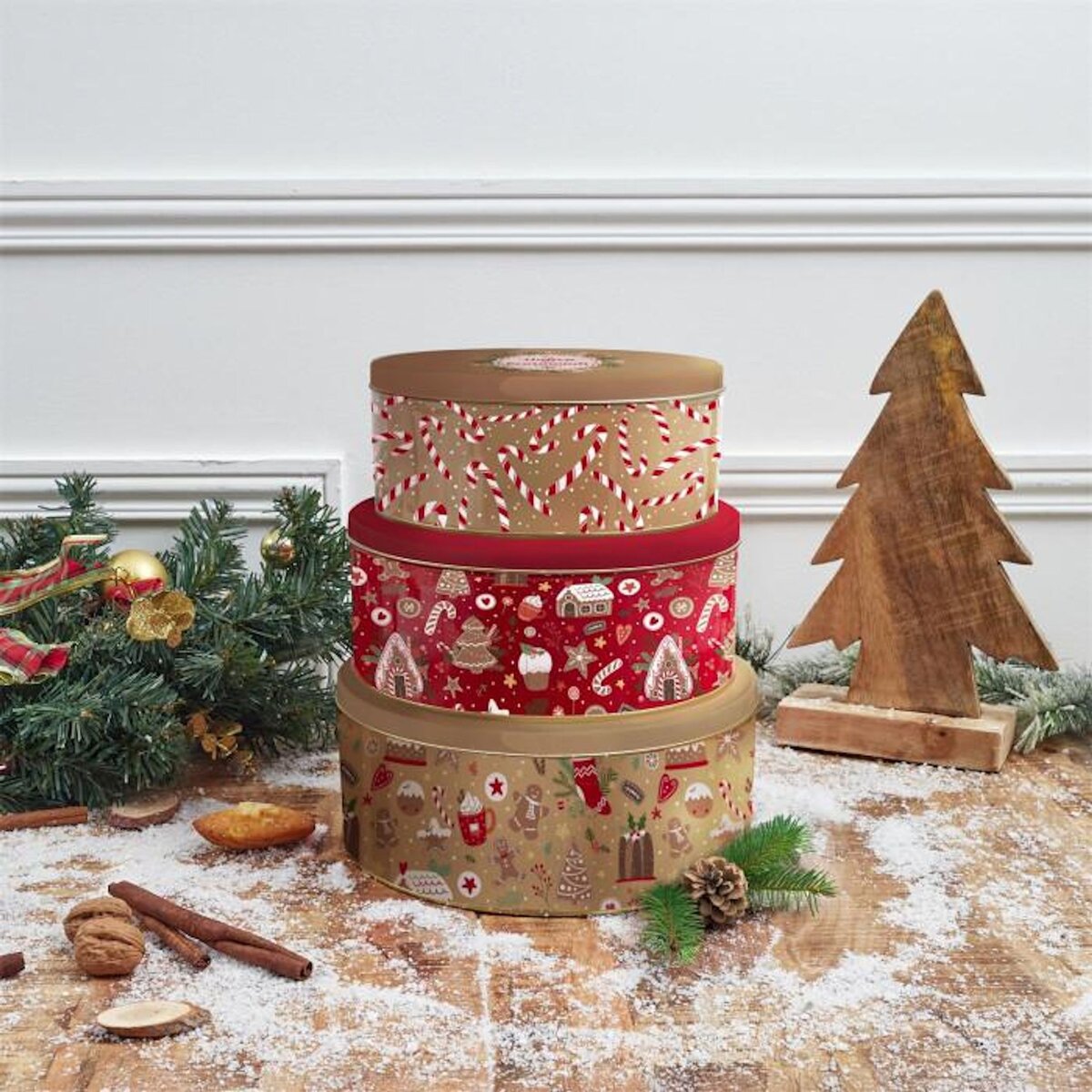 Paris Prix Lot de 3 Boîtes en Métal  Noël Magique  25cm Rouge