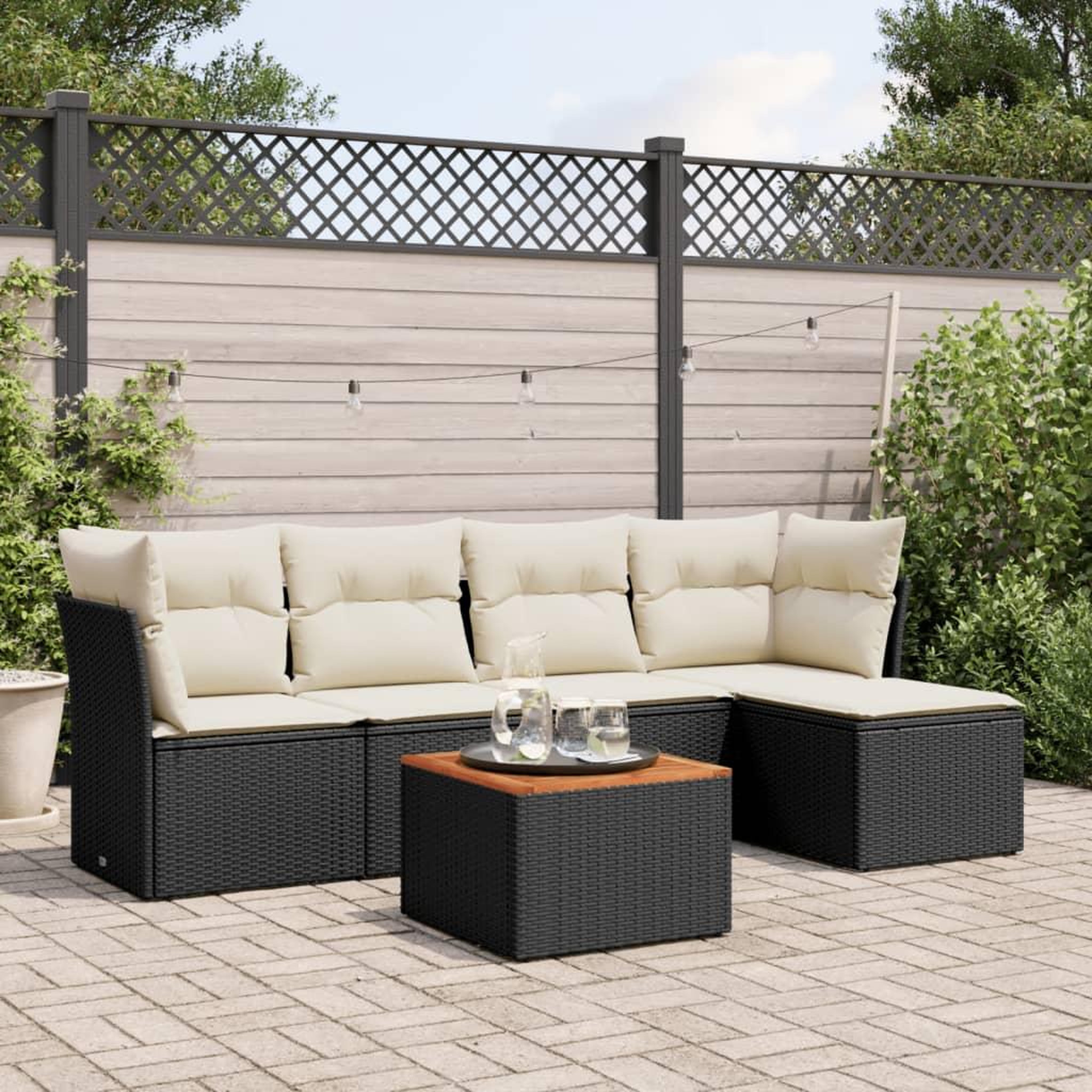 VIDAXL Salon de jardin 6 pcs avec coussins noir resine tressee